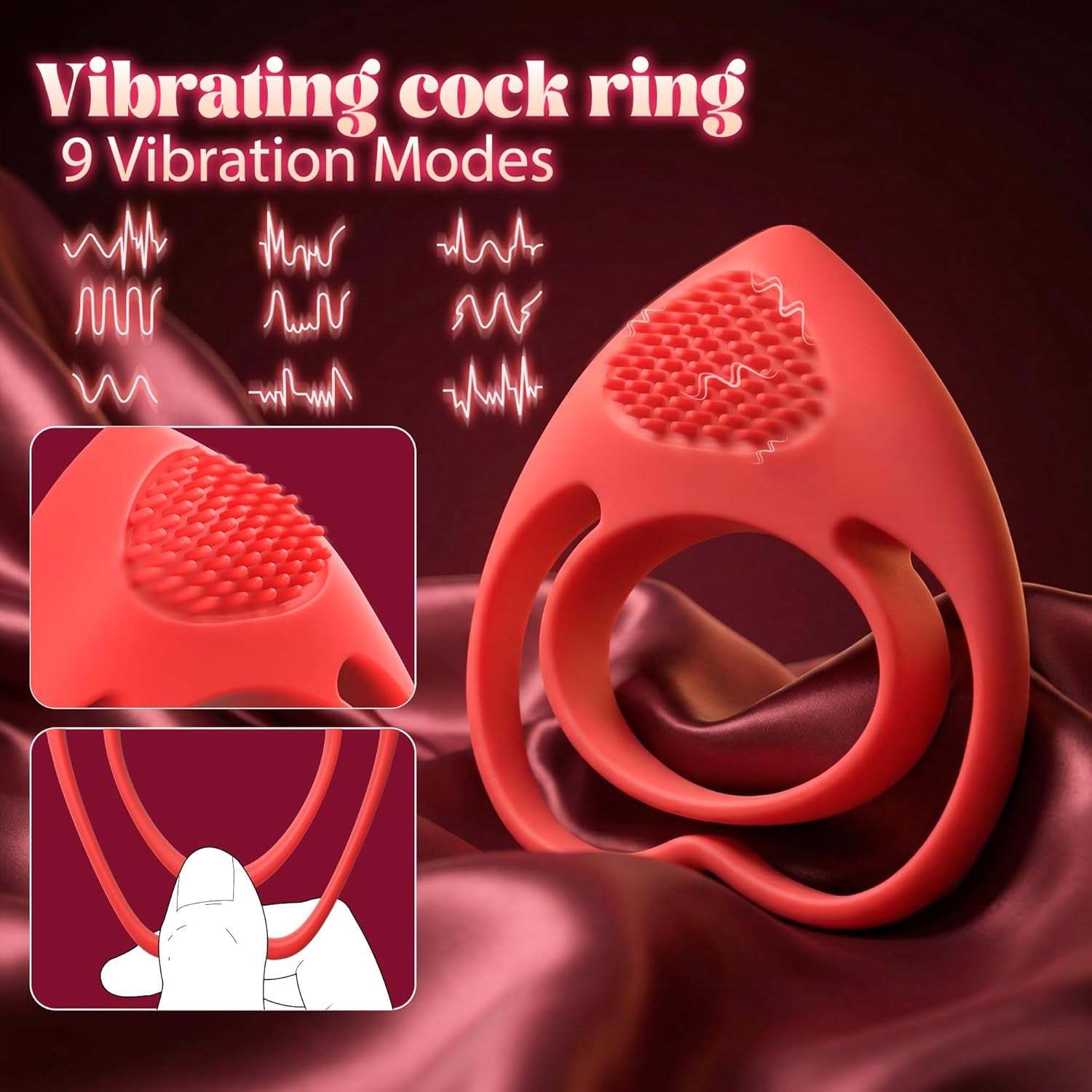 HeartSync Cock Ring Clit Stimulator 9 Modes Silicone - SinfulX - Personal Care > Sexual Wellness > Couples Cock Ring