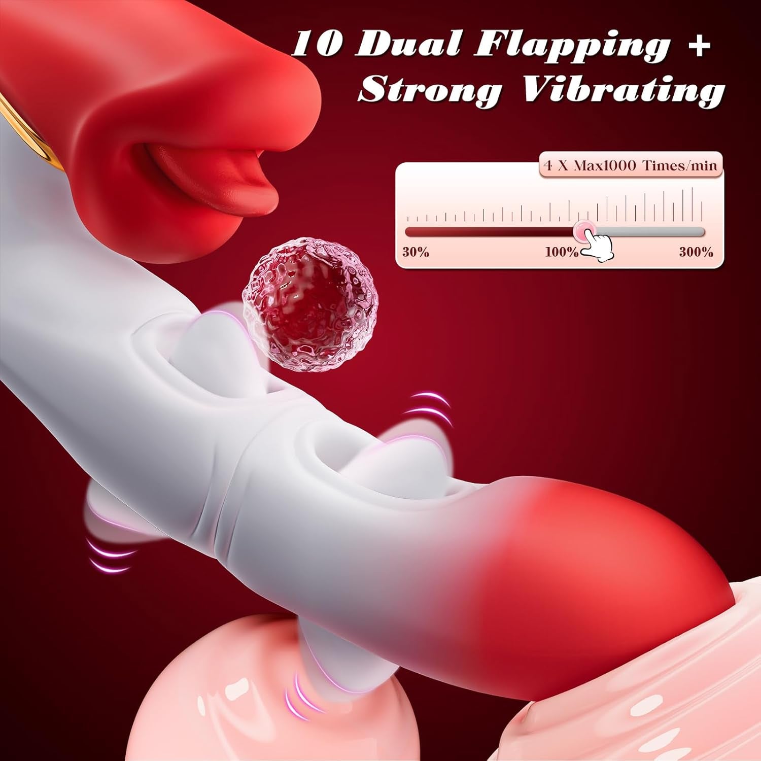 Vibrator Dildo Women Sex Toys - Adult Toys G Spot Vibrator with 10 Dual Flapping Vibration & 10 Licking Biting, Tongue Vibrator Rose Toy for Clit Nipple Stimulator Adult Toy for Female Couples Games - SinfulX - 
