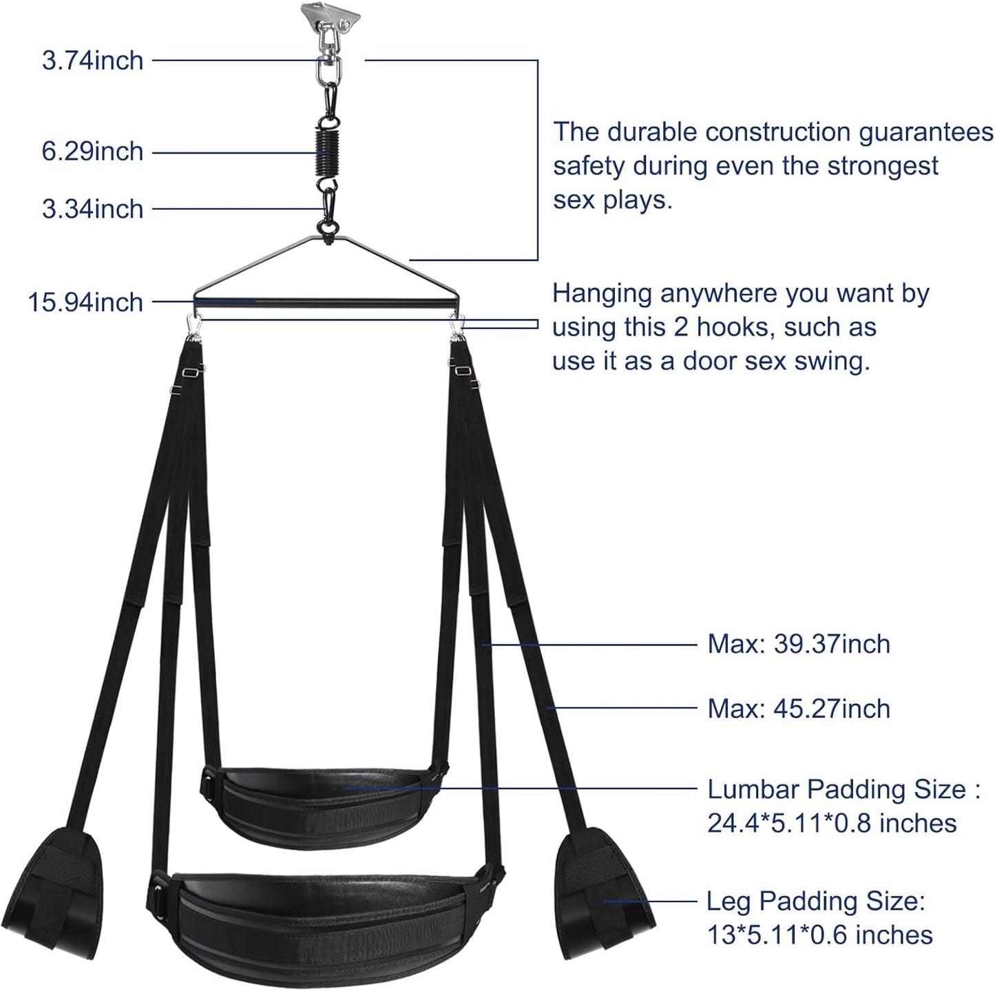 VortiqX 360° Spinning Ceiling Sex Swing 800lb - SinfulX - Personal Care > Sexual Wellness > Sex Swing