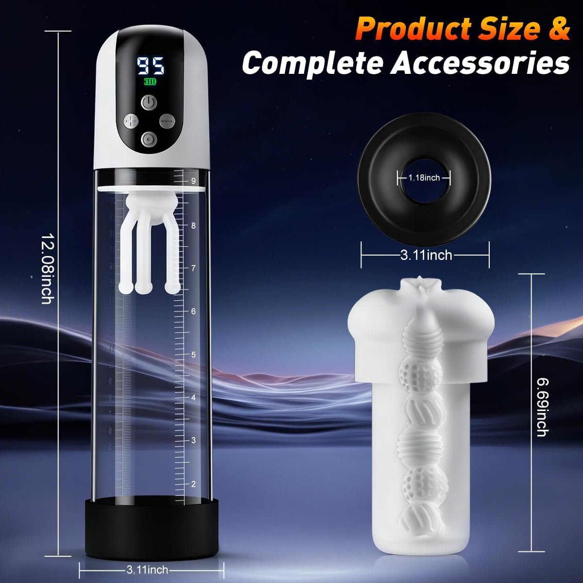 Male Penis Pump Sex Toys for Men, 3 - In - 1 Dick Enlarger Penis Extender & Male Masturbator, Detachable Glans Trainer with 5 Suction & 9 Vibration, Adult Sex Toys with Pocket Pussy for Men Masturbation - SinfulX - 