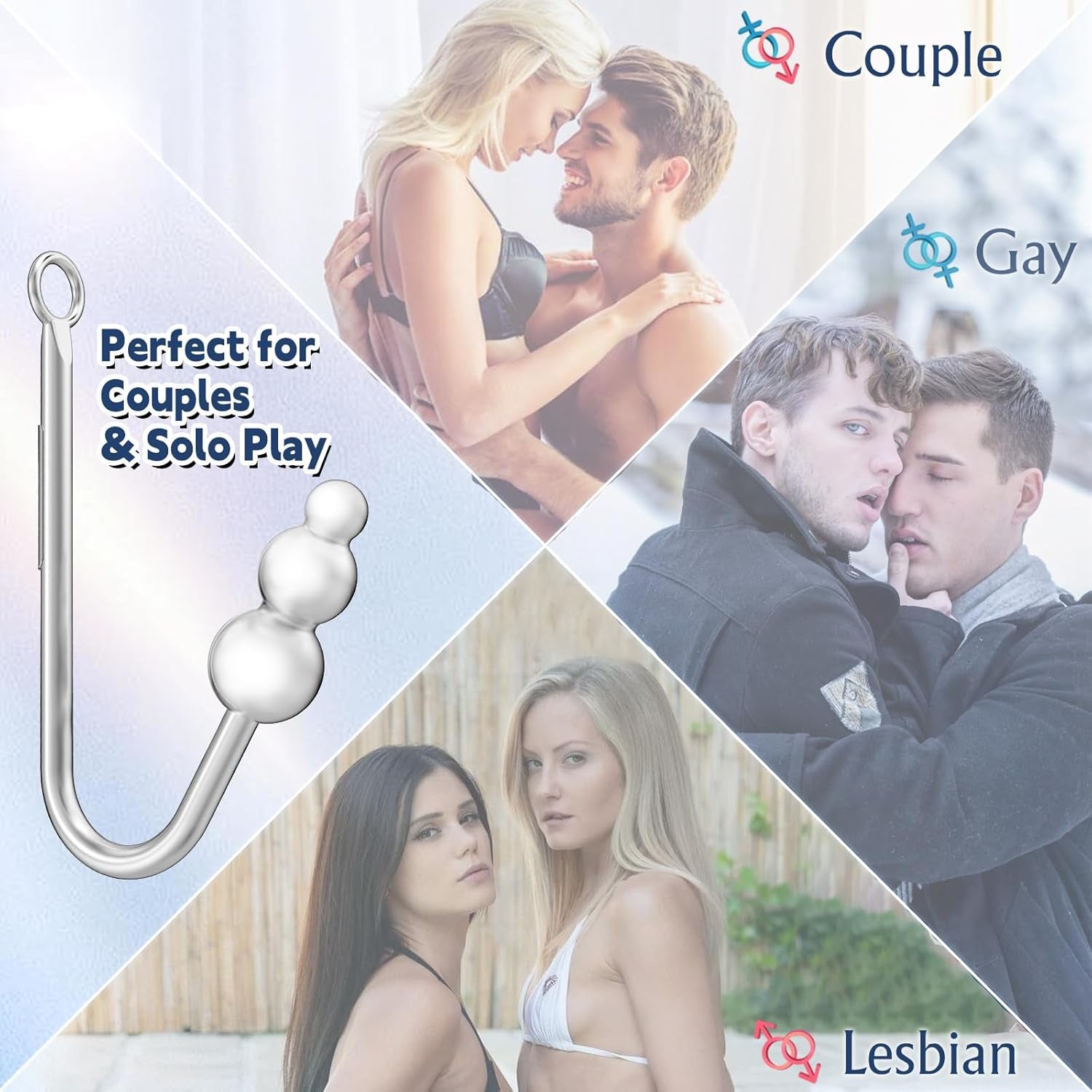 Vibrating Anal Hook Anal Plug, BDSM Anal Vibrator Sex Bondage Restraints Collar Traction Chain Anal Trainer with 9 Vibration Modes, SM Fetish Anal Sex Toys for Beginners Gay Women Couples - SinfulX - 