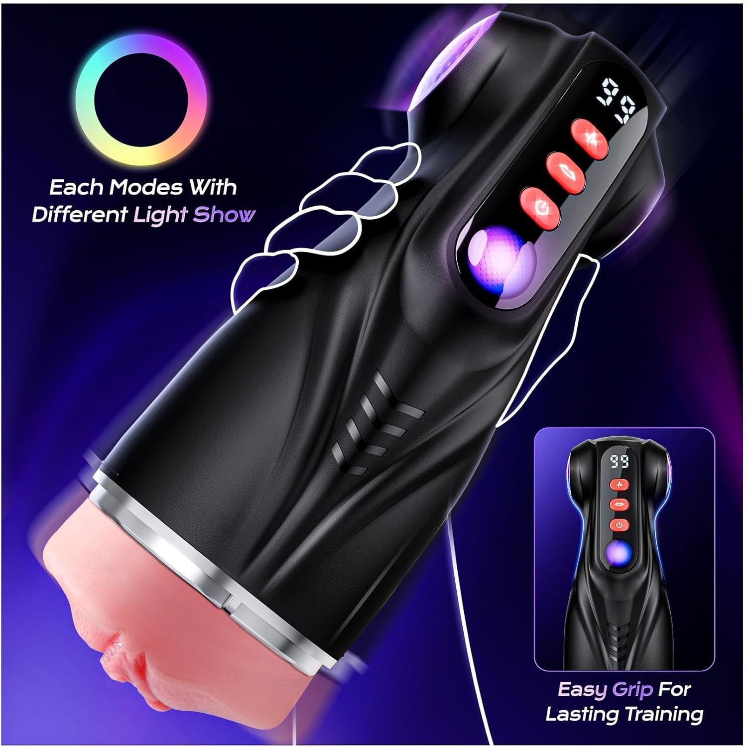 Male Masturbator Sex Toys for Men - AI Sync 3 Sleeves Mens Sex Toy Adult Toys with 9 Sucking & 9 Vibrating, Pocket Pussy Penis Pump Colorful Lighting Male Stroker Blowjob Erotic Massage Kits - SinfulX - 