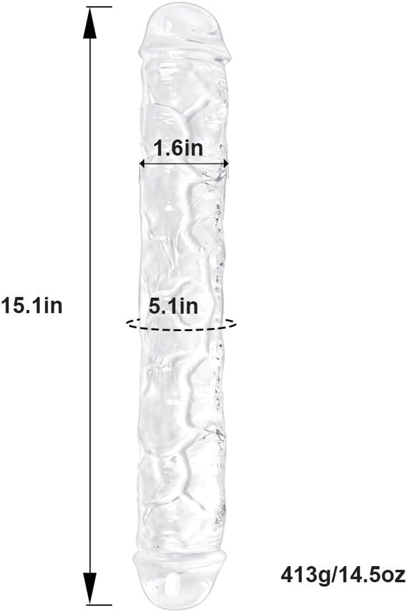 15.1 Inches Double Dildo Clear Realistic Anal Long Dildo Penis with Veins and Glans for Women/Men/Lesbian (15.1 * 1.6 Inches) - SinfulX - 