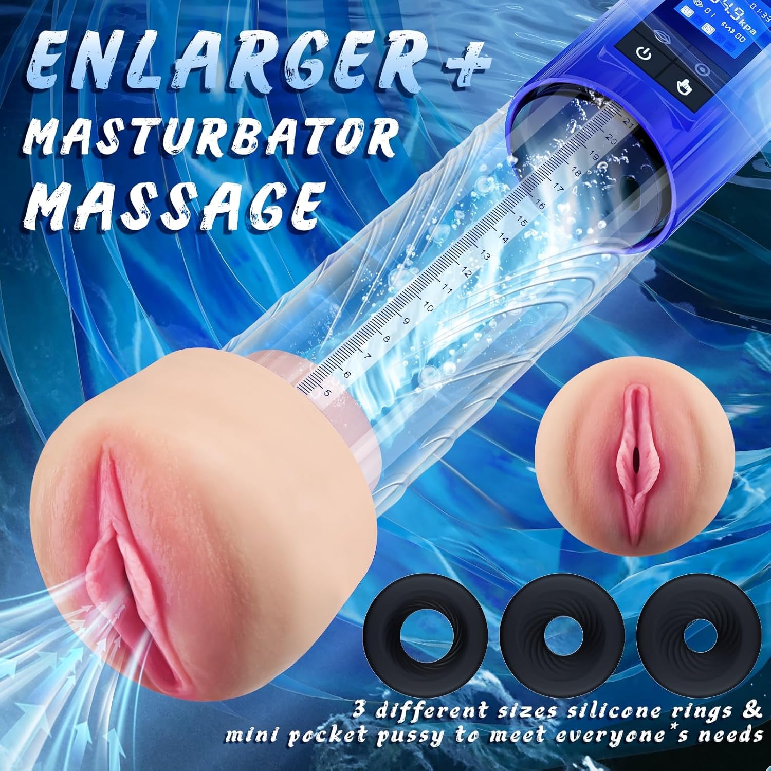 Male Sex Toys Penis Pump for Men - Adult Toys Electric Penis Enlarge Vacuum Pump, Waterproof High - Vacuum Penis Enlargement Extend Pump Masturbator, 6 Suction&4 Training Pressure with Mini Pocket Pussy - SinfulX - 