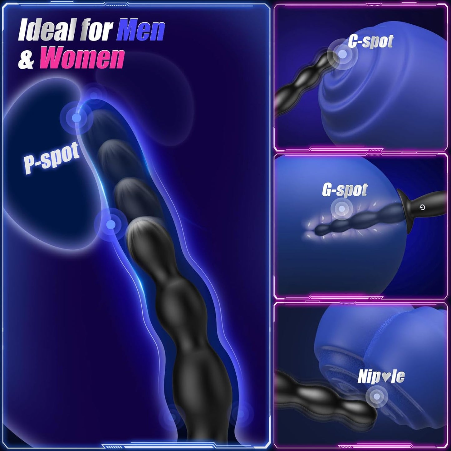 Anal Beads Prostate Massager - Anal Vibrator Beginner - Friendly 10 Vibrating Butt Plug with APP Control, Flexible Soft Silicone Anal Toys Male Sex Toys for Men Women Couples Waterproof - SinfulX - 
