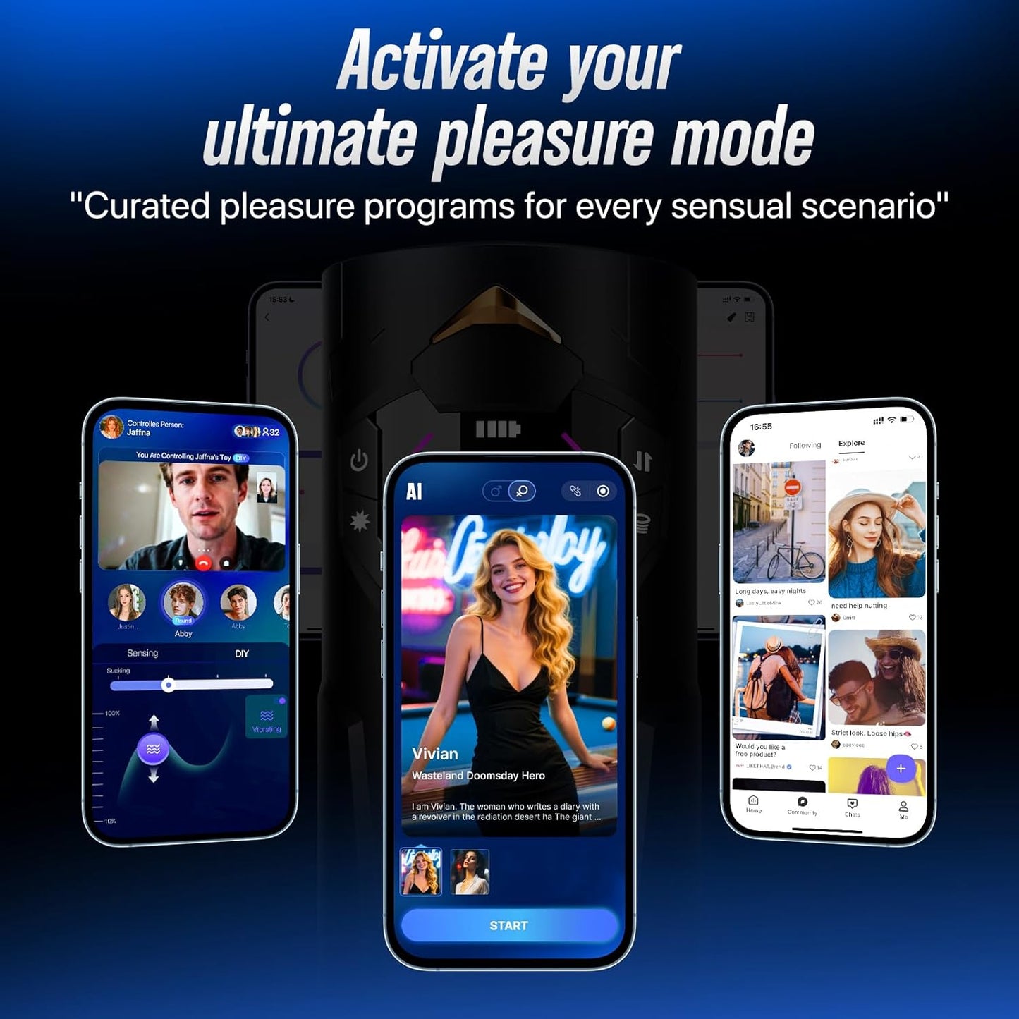 Sex Toys for Men Male Masturbator - AI APP Pocket Pussy Mens Sex Toy with 8 Sucking & Thrusting & Vibrating, Adult Toys Penis Pump Male Stroker, Sex Machine LCD Display & Suction Base - SinfulX - 