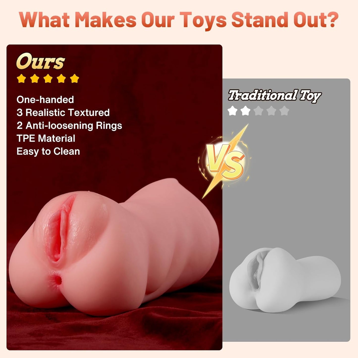3 in 1 Male Masturbators, Sex Toys for Men, Adult Men'S with 8.6In Sleeve, Double Side Pocket Toy with Realistic 3D Texture, Male Sex Toys for Masturbator - SinfulX - 