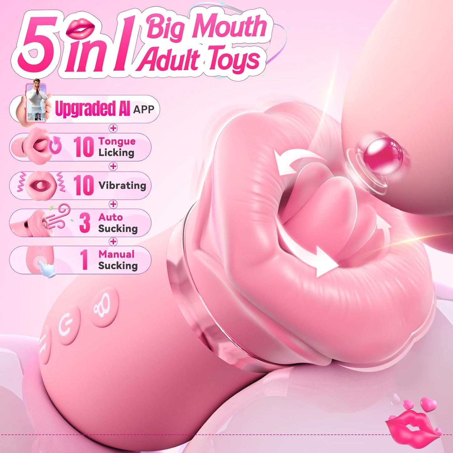 Vibrator Adult Sex Toys for Women - 5IN1 Mouth Sucking Vibrator Rose Sex Toy, 10 Tongue Licking, 3 Auto & 1 Manual Sucking Adult Toys New APP, Anal Clit Nipple Vibrators Female Couples Sex Toys - SinfulX - 