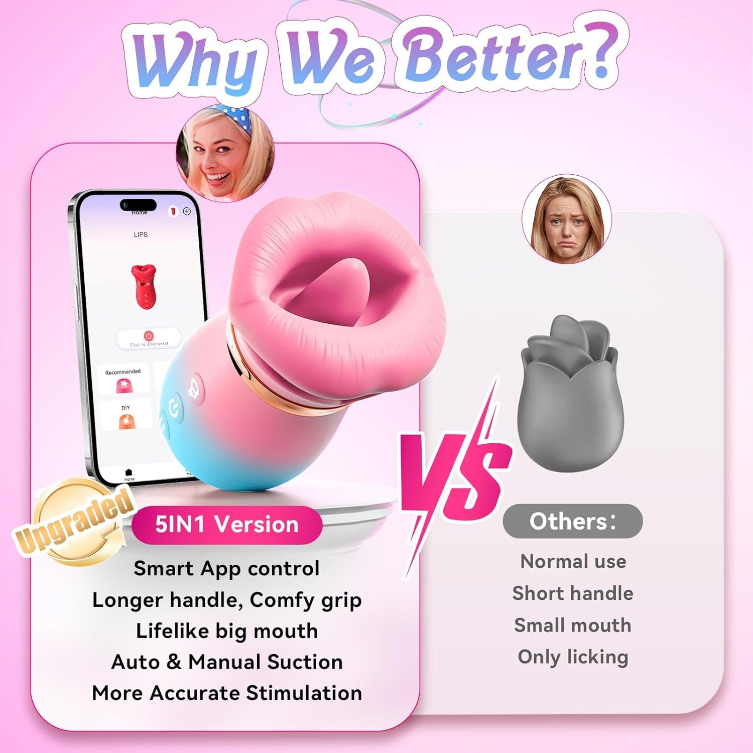 Vibrator Adult Sex Toys for Women - 5IN1 Mouth Sucking Vibrator Rose Sex Toy, 10 Tongue Licking, 3 Auto & 1 Manual Sucking Adult Toys New APP, Anal Clit Nipple Vibrators Female Couples Sex Toys - SinfulX - 