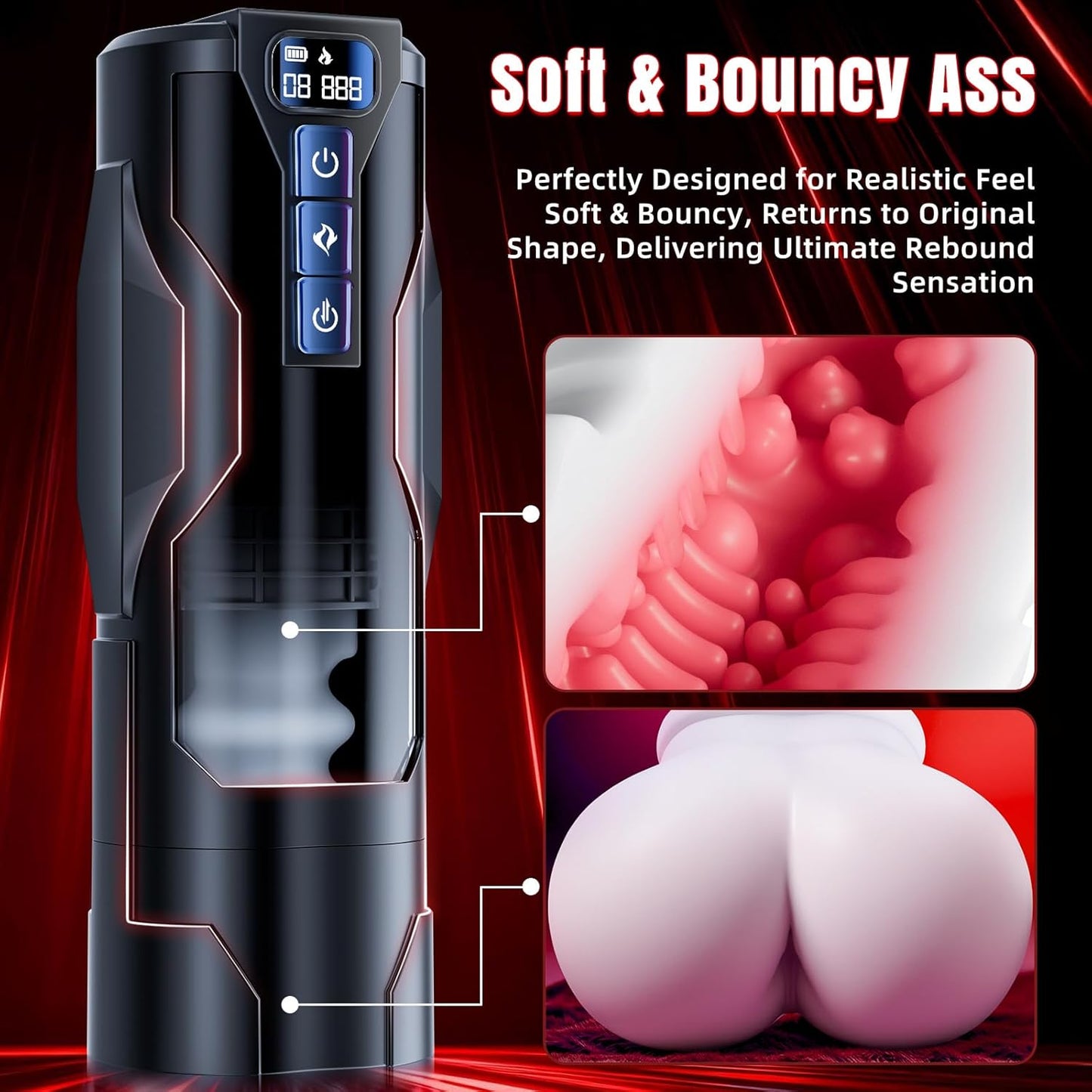 Male Masturbator Sex Toys for Men – Bootypop Automatic Male Sex Toys with Realistic Ass Vagina 360° Heating 10 Vibration & 7 Thrusting Modes for Stroker, Pocket Pussy LCD Display Adult Toys - SinfulX - 