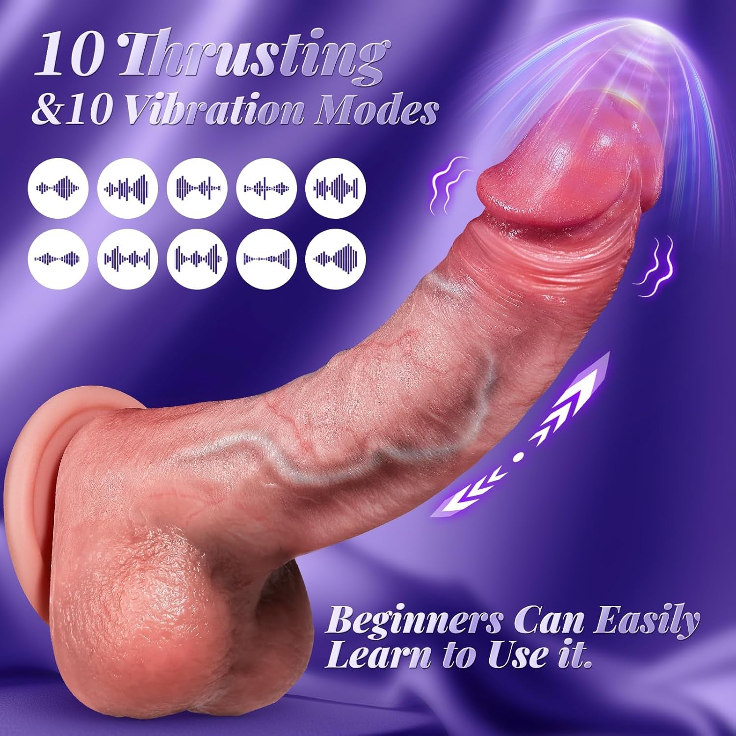 Thrusting Dildo Vibrator Sex Toys - AI Sync Adult Toys Smart APP Realistic Dildos with 9 Thrusting & 9 Vibrating Modes for G Spot Anal Sex Stimulation, Soft Silicone Dildos for Couples Women Pleasure - SinfulX - 