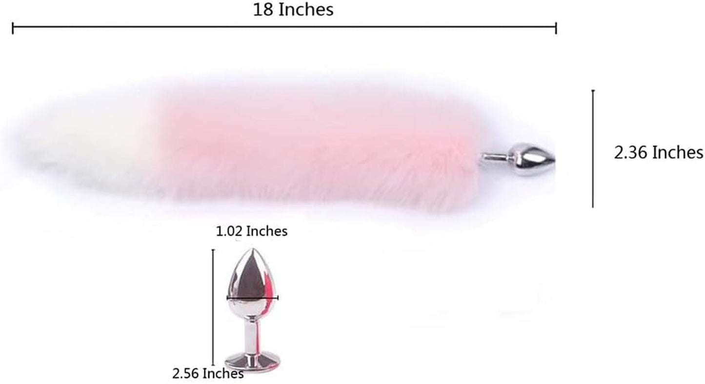 BlushFur Pink White Fox Tail Steel Butt Plug 18" - SinfulX - 
