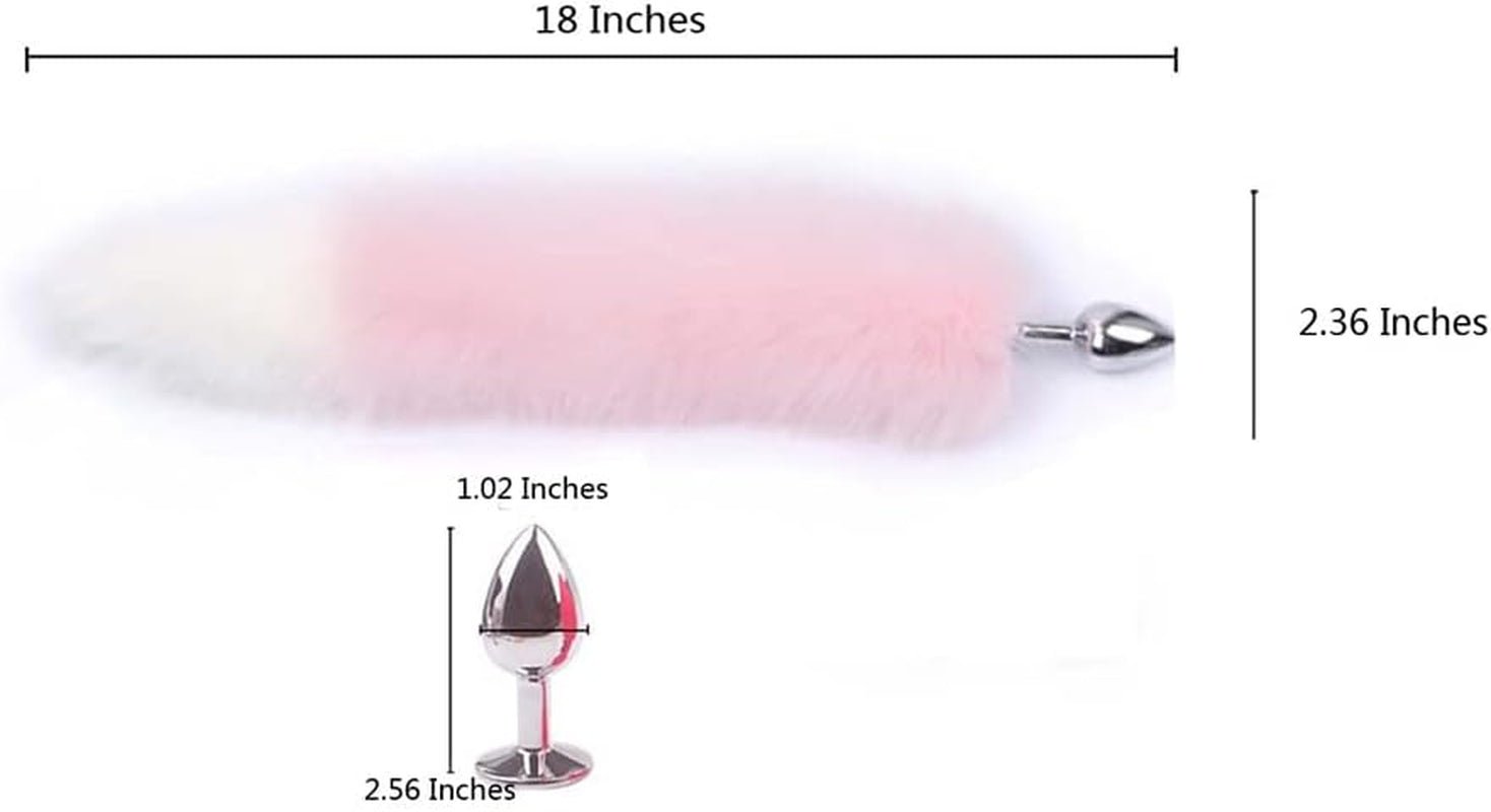 BlushFur Pink White Fox Tail Steel Butt Plug 18" - SinfulX - 