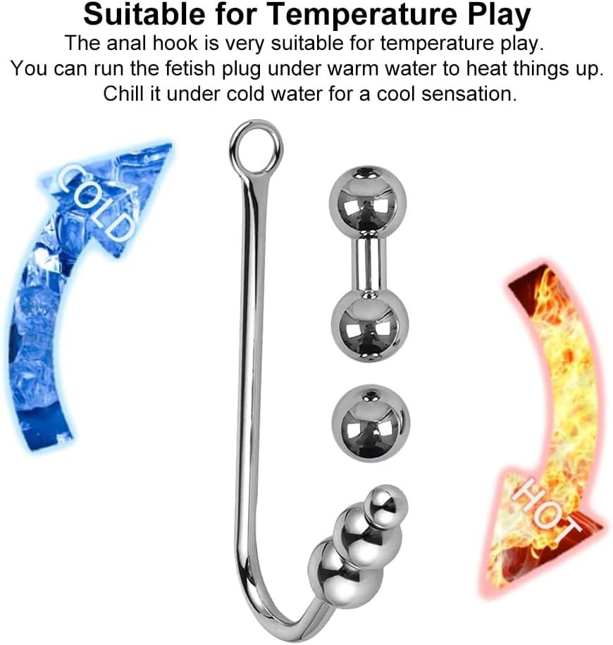 3 Interchangeable Balls Stainless Steel Anal Hook Fetish Bondage Hook Sex Toy for Unisex Adults Couple Lovers Butt Plug Prostate Massage G - Spot (Style B) - SinfulX - 