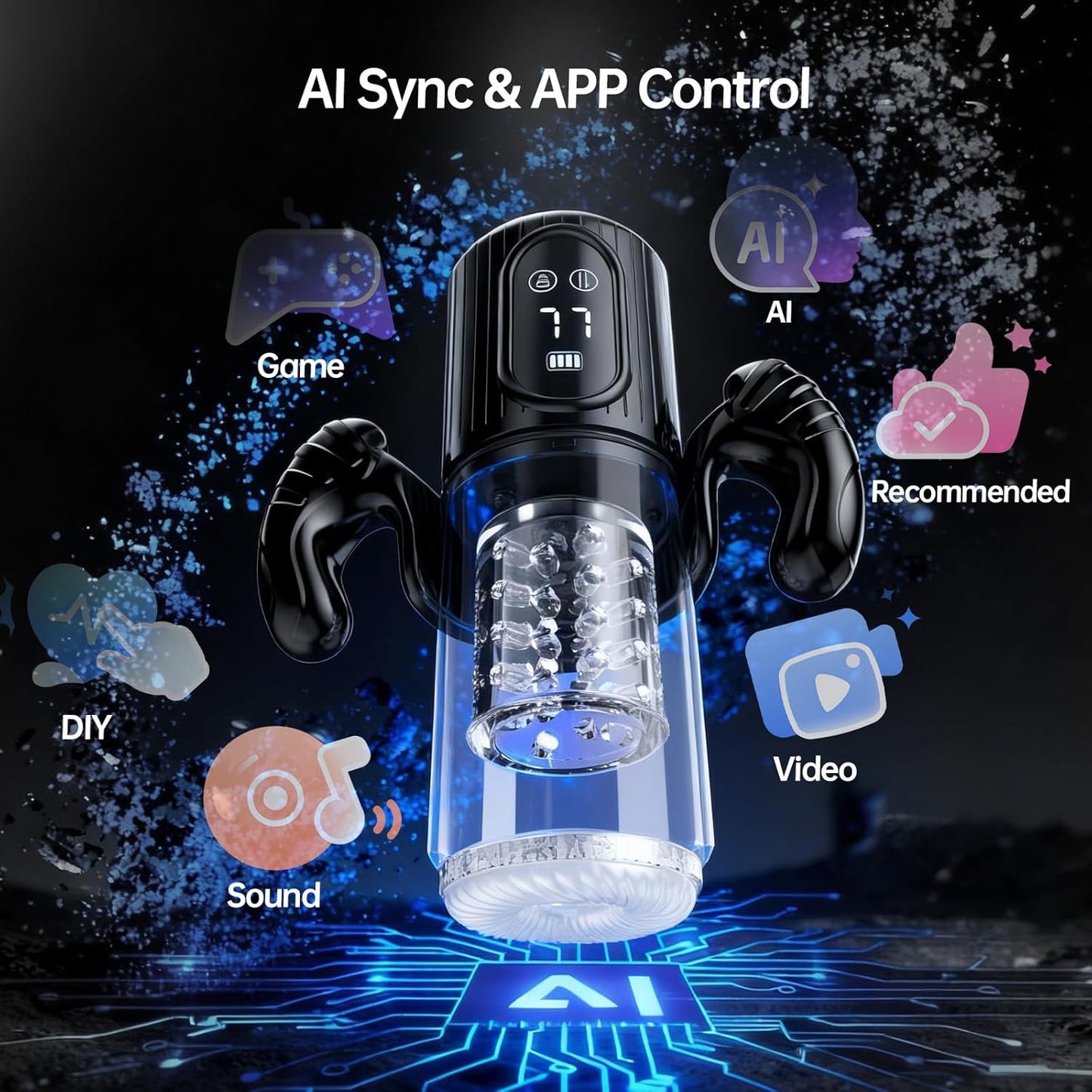 Male Masturbator Pocket Pussy - AI Sync Male Sex Toys for Men Penis Pump 7 Thrusting 7 Rotating 5 Sucking Modes with Handle,App Control Adult Toys Sex Toys - Pumps & Enlargers LCD Ticklers Ticklers - SinfulX - 