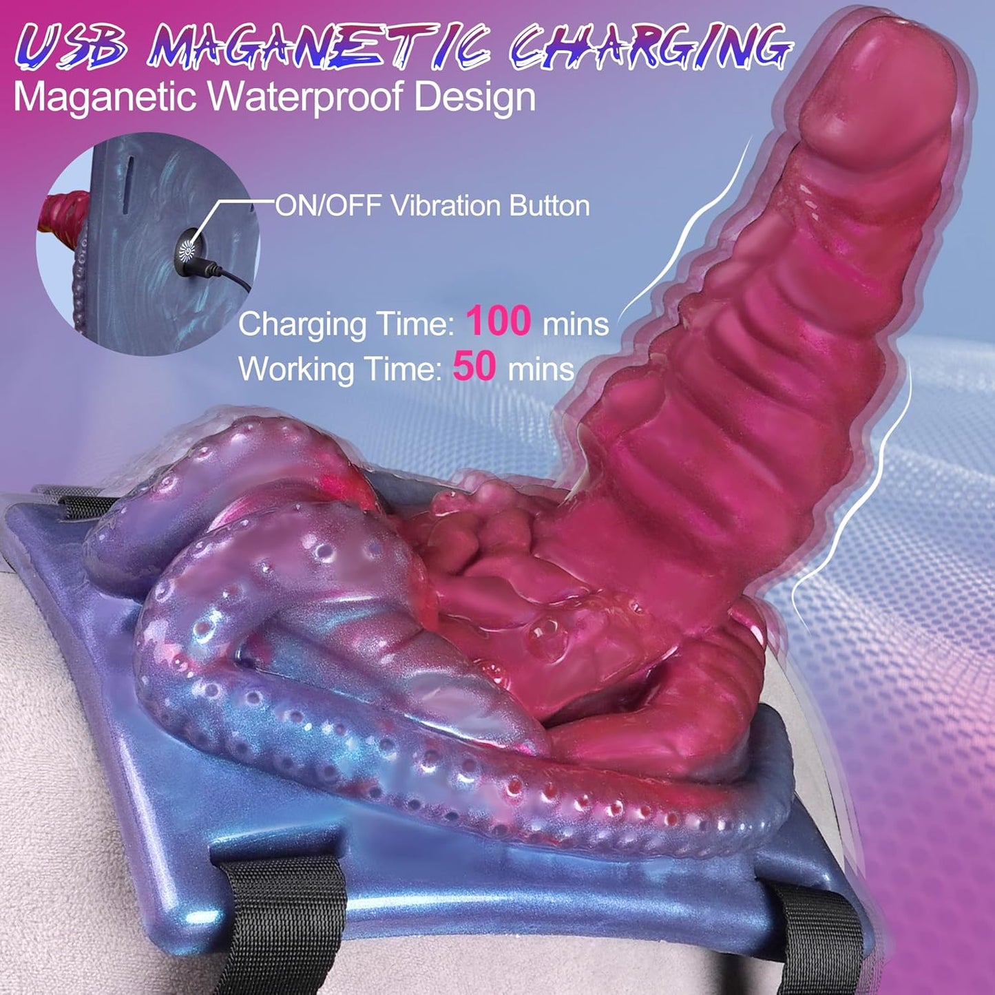 Monster Fantasy Dildo Riding Grinder Sex Toy, Vibrating Tentacle Alien Dildo Sit and Ride Vibrator with 10 Vibrations, G Spot Clitoral Vibrator Remote Silicone Strap on Adult Sex Toy for Women Men - SinfulX - 