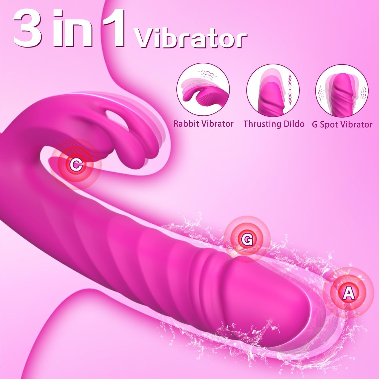 Thrusting Vibrator Adult Sex Toys - Realistic Dildos Vibrators for Women Sex Toy with 7 Thrusting and 7 Vibrating Modes, G Spot Clitoral Rabbit Vibrator Sex Toys for Women Couples (Rose - 3) - SinfulX - 