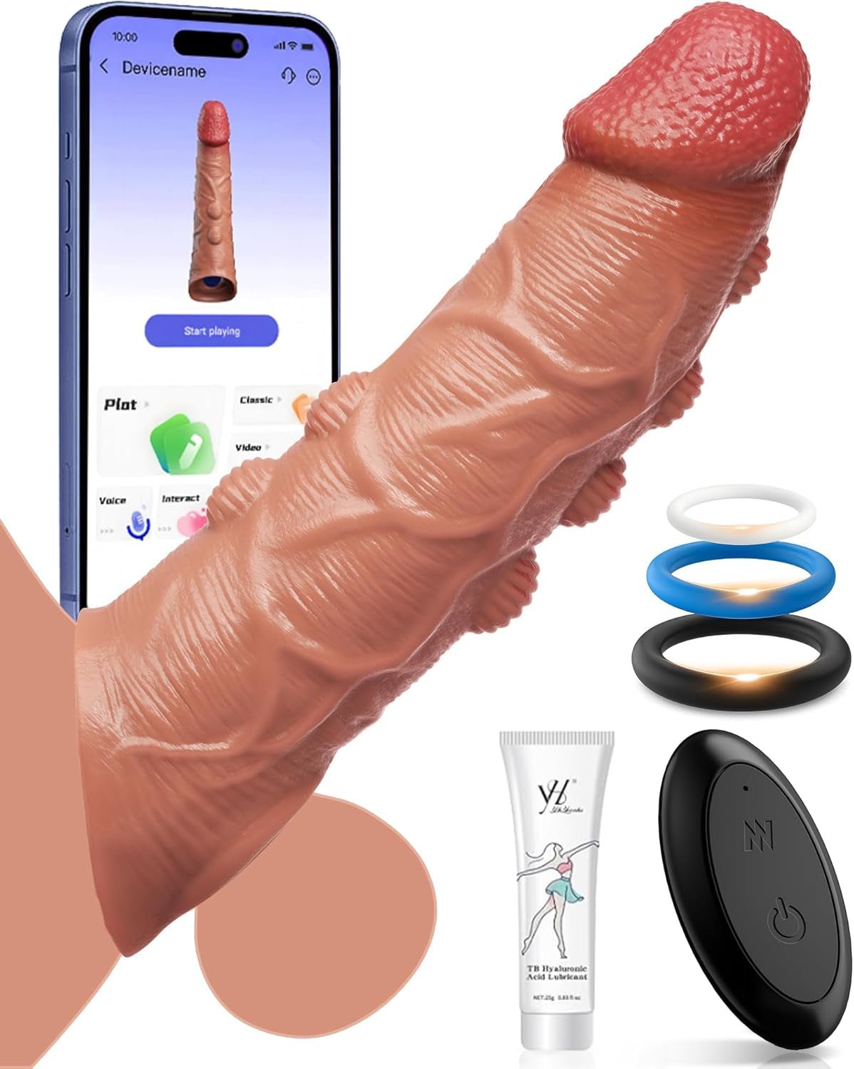 Penis Sleeve Sex Toys for Men, Male Sex Toys Penis Extender with APP Control, Medical - Grade Silicone Cock Sleeve with 10 Vibration Modes, Silent Design, Versatile Adult Toys with Cock Ring - SinfulX - 