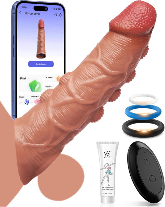 Penis Sleeve Sex Toys for Men, Male Sex Toys Penis Extender with APP Control, Medical - Grade Silicone Cock Sleeve with 10 Vibration Modes, Silent Design, Versatile Adult Toys with Cock Ring - SinfulX - 