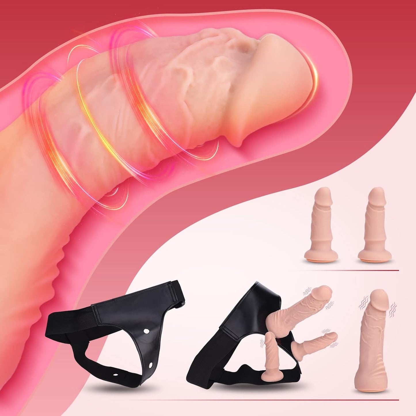 Harness Strap - On Vibration Realistic Dildos - Adjustable Strapless Strap - On Dildos with 10 Modes & 3 Dildos Silicone Anal G - Spot Stimulation Sex Toys for Women Couples Lesbian | Remote Control - SinfulX - 