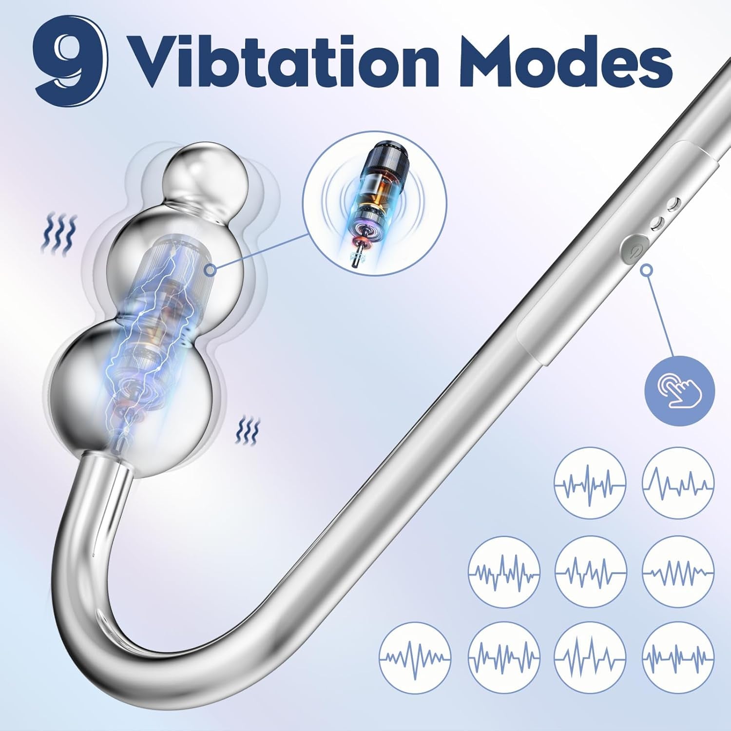 Vibrating Anal Hook Anal Plug, BDSM Anal Vibrator Sex Bondage Restraints Collar Traction Chain Anal Trainer with 9 Vibration Modes, SM Fetish Anal Sex Toys for Beginners Gay Women Couples - SinfulX - 