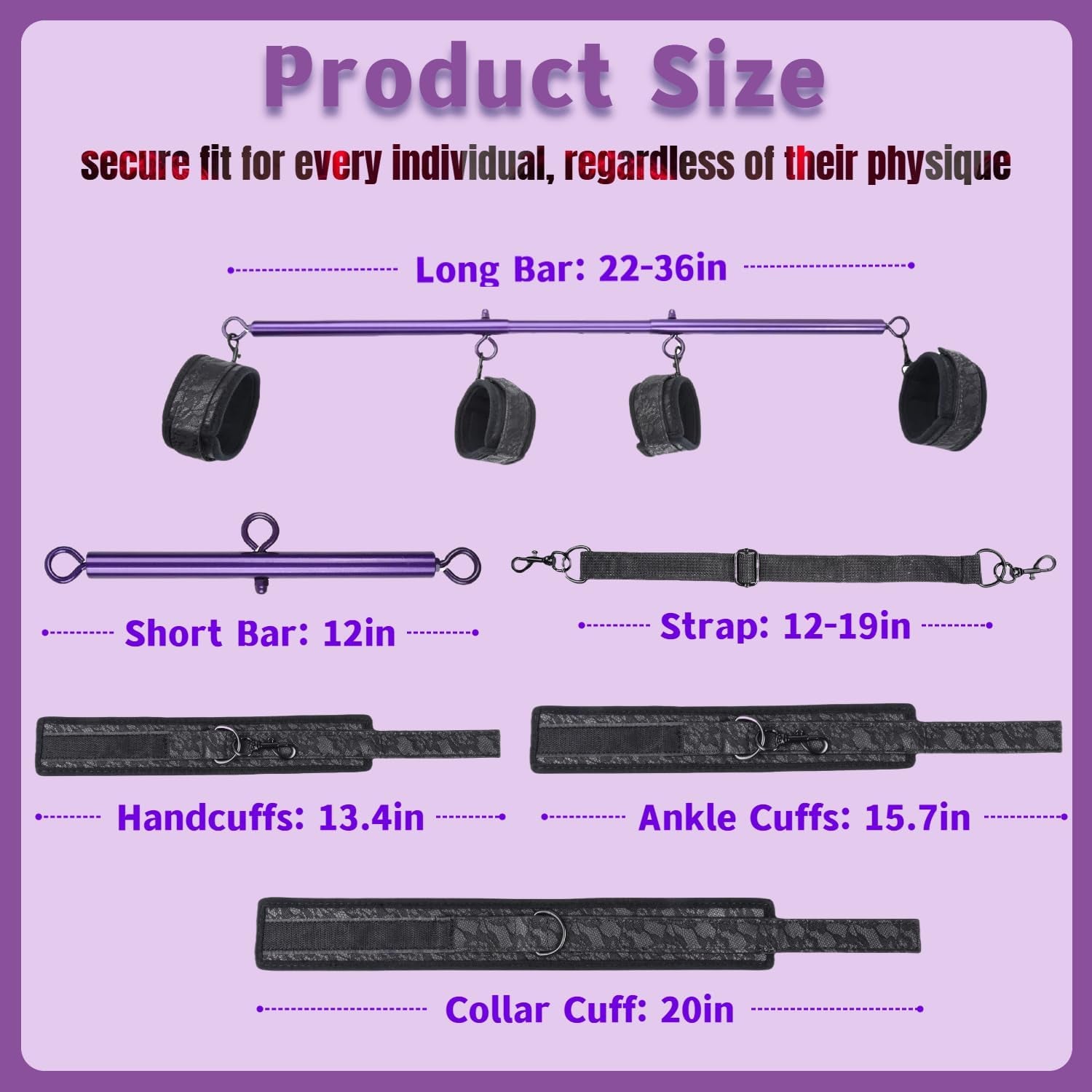 Spreader Bar BDSM Bondage Restraints Kits with Wrist Ankle Neck Collar Adjustable Handcuffs Sex Toys SM Games for Men Women and Couples (Purple) - SinfulX - 