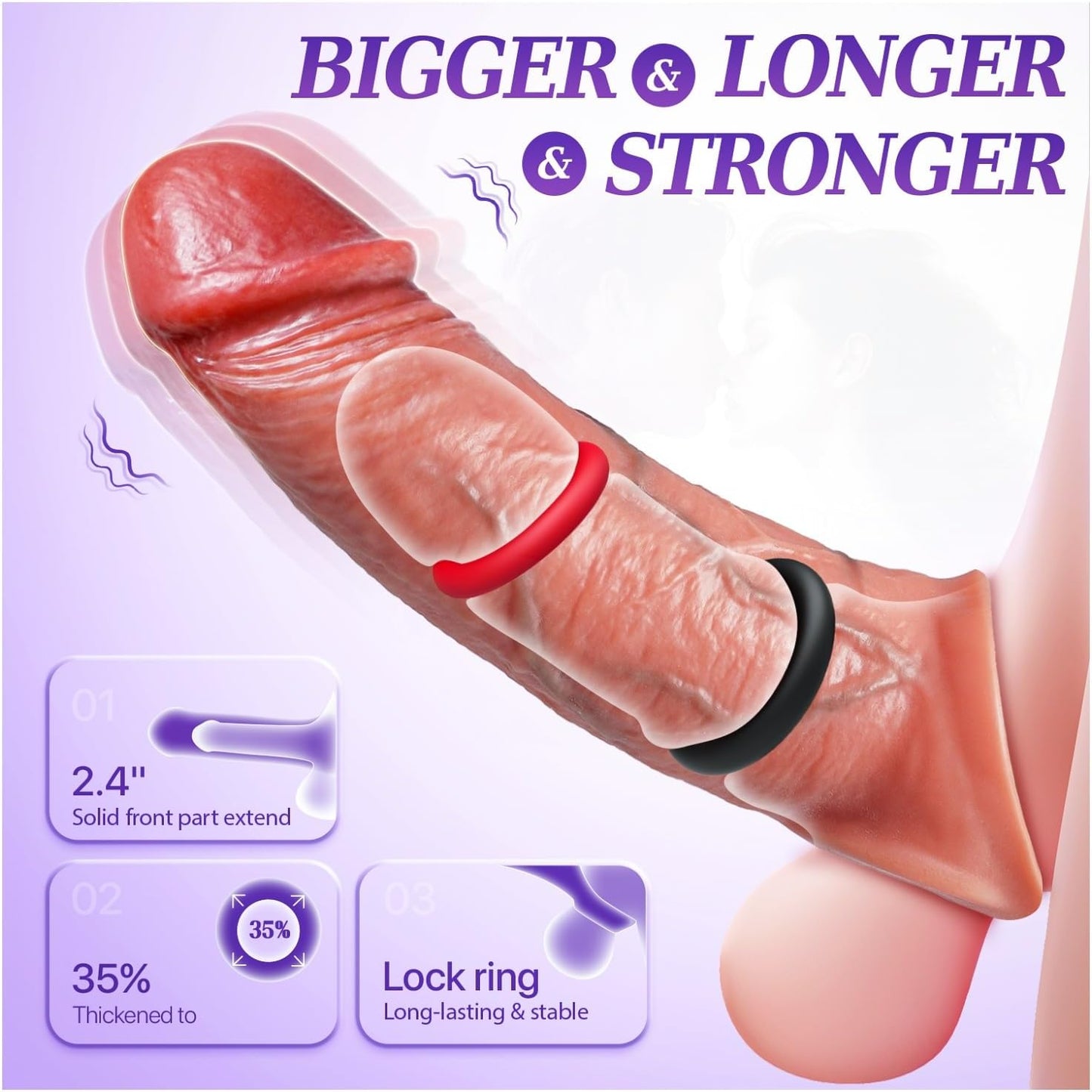 Penis Sleeve Male Vibrator with 6 Cock Rings - 5IN1 Realistic Cock Sleeve Prolong Adult Toys, Smart App & Remote Control Penis Ring with Multiple Vibrations, Male Sex Toys for Men Couples - SinfulX - 