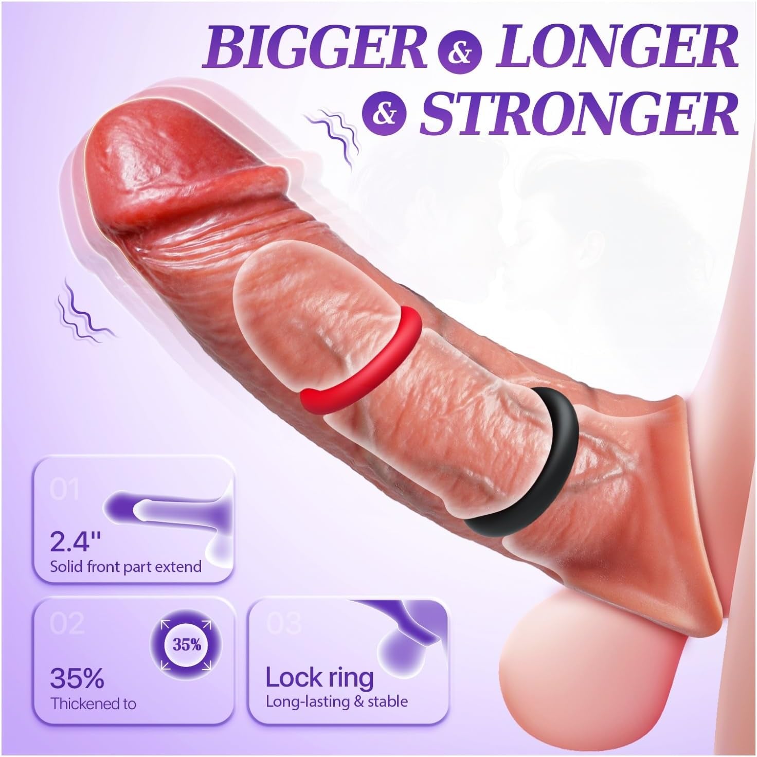 Penis Sleeve Male Vibrator with 6 Cock Rings - 5IN1 Realistic Cock Sleeve Prolong Adult Toys, Smart App & Remote Control Penis Ring with Multiple Vibrations, Male Sex Toys for Men Couples - SinfulX - 