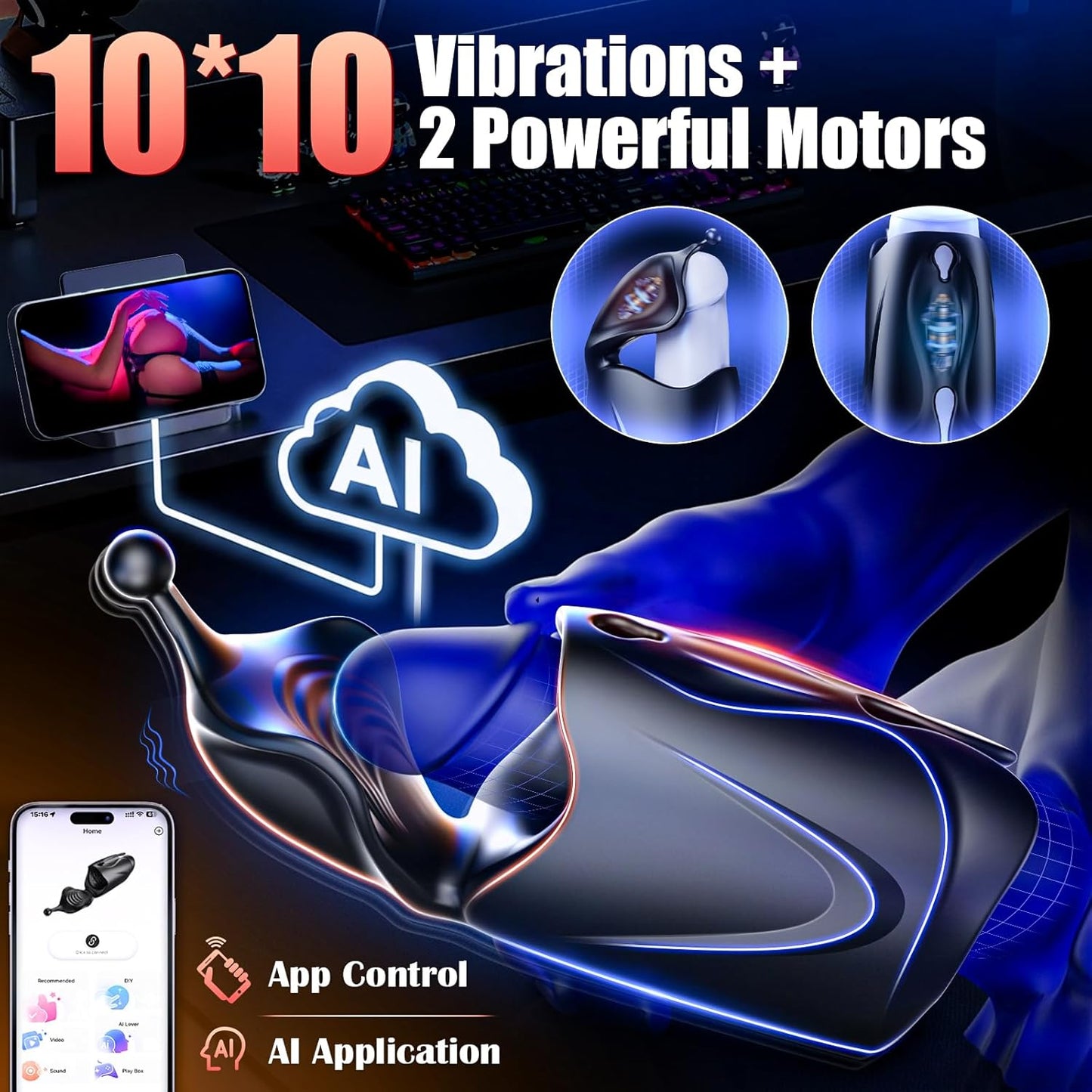 Male Masturbator Sex Toys for Men - Open - Ended Design Penis Vibrator Male Sex Toy with 10*10 Vibrating & 2 Motors & AI Sync APP & Squeezable Sleeve Stroker Machine, Adult Sex Toys for Gay Men - SinfulX - 