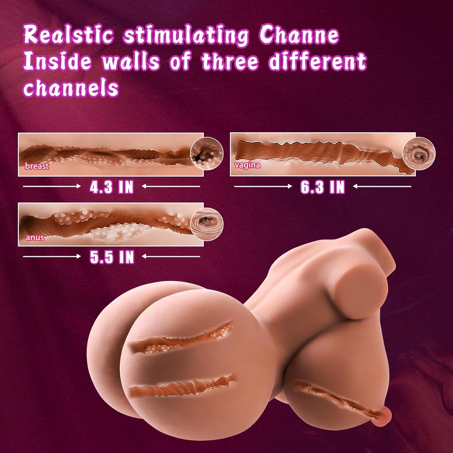 7.5Lb Sex Doll Torso for Men Male Masturbator, 4 in 1 Realistic Adult Sex Dolls Torso with Soft Pussy Ass Boobs Masturbation Penetrable Nipples Sex Toys for Men (Light Brown) - SinfulX - 