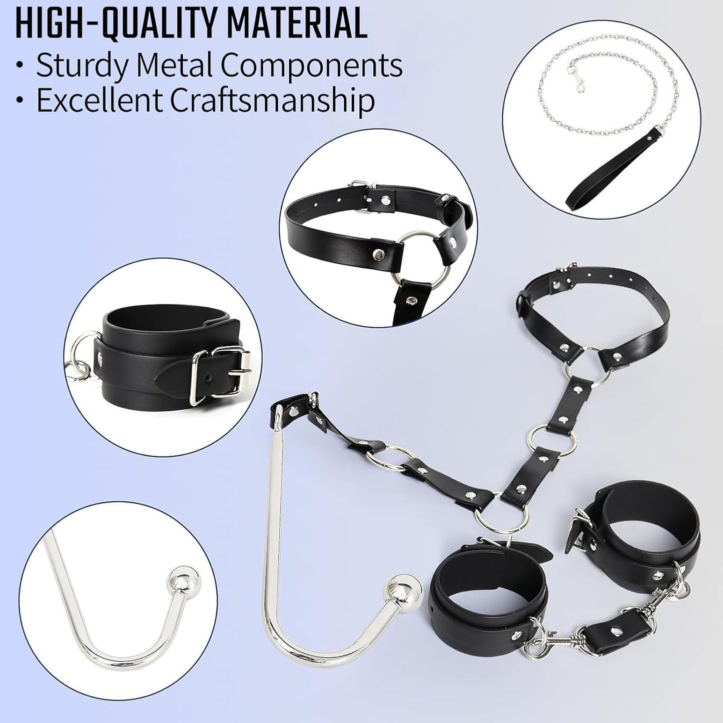 Anal Hook Harness Restraint Set with Collar, Anal Hook, Handcuffs & Towing Rope – Butt Plug Harness Kit for Couples Roleplay Christmas Party Bedroom Intimate Play Rave Games Night Club - SinfulX - 
