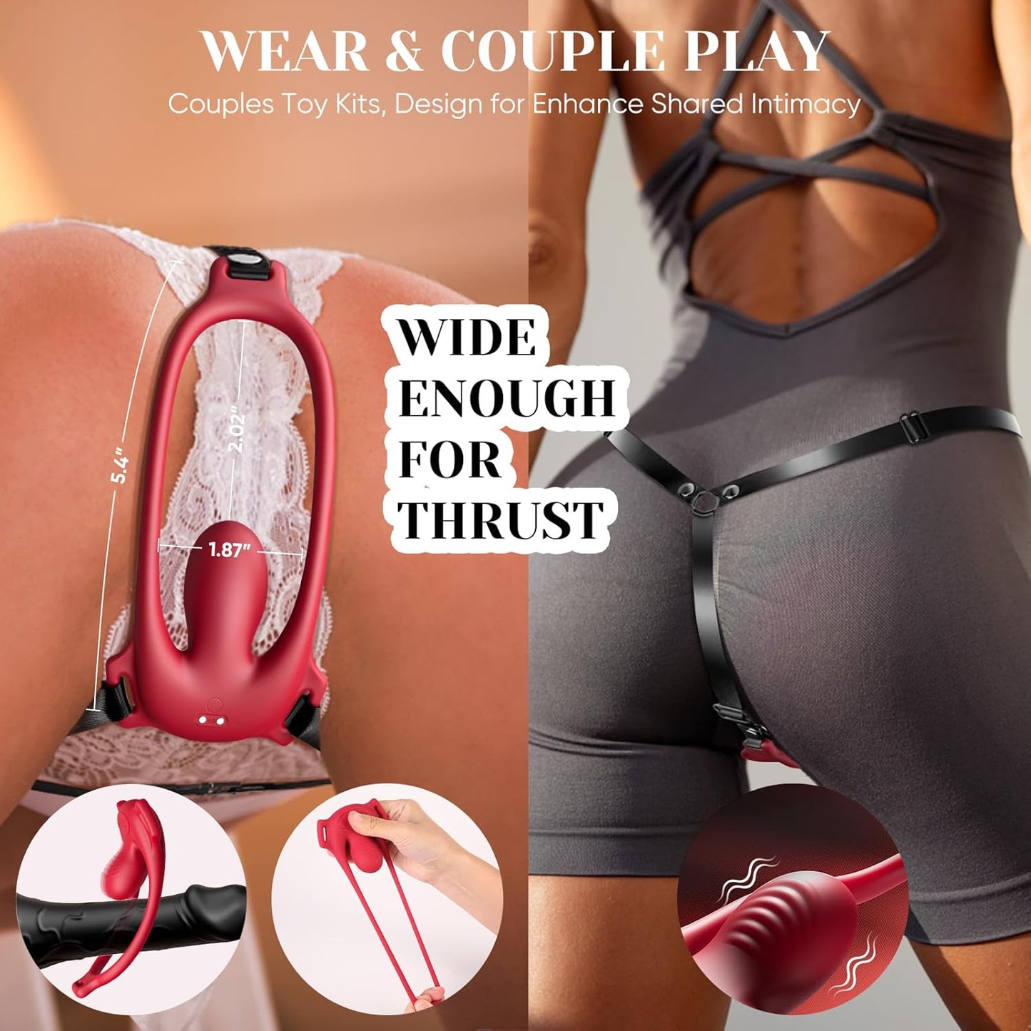 CrimsonControl Red Cock Ring Clit Vibrator Remote Harness - SinfulX - Personal Care > Sexual Wellness > Couples Cock Ring