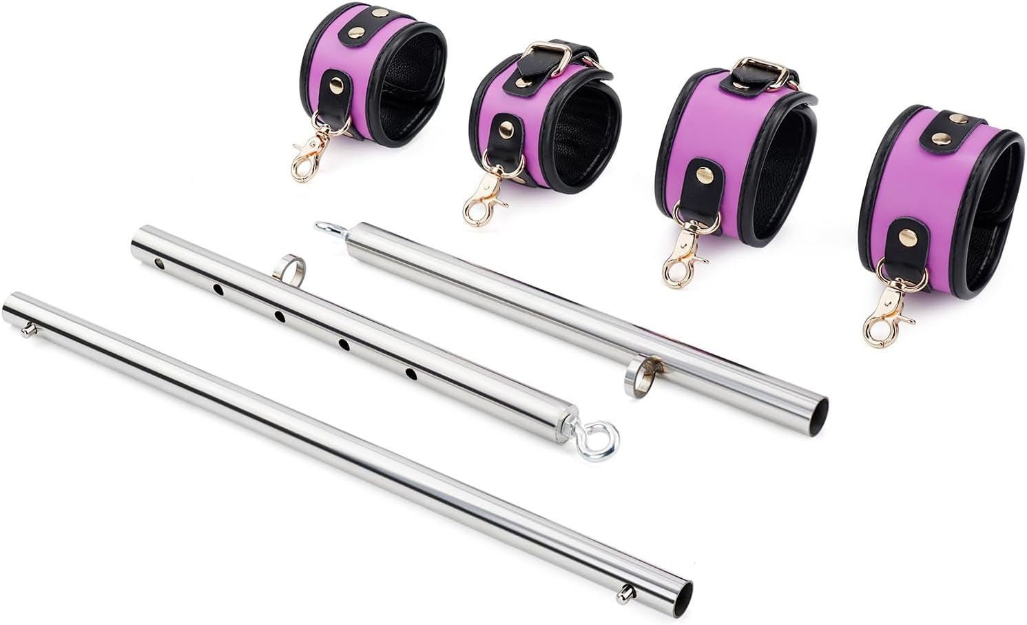 Spreader Bar Heavy Duty Stainless Steel Expandable Bar Home Gym with 4Pcs Furry Crocodile Red Adjustable Strap,Sports Aid Training Pilates Aid Kit,Indoor Yoga Set - SinfulX - 