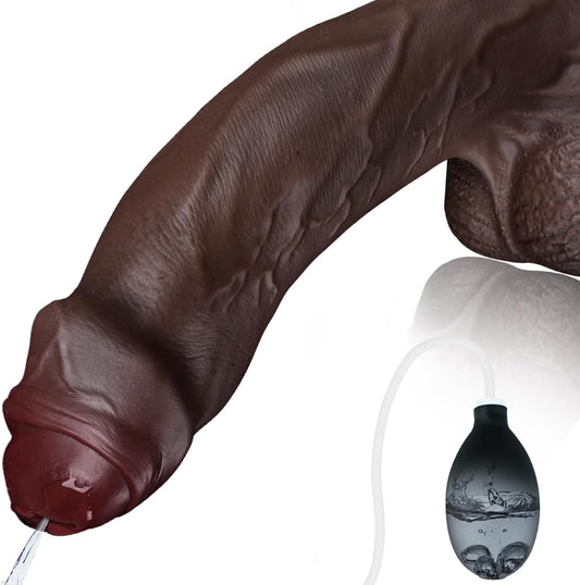 9.65" Squirting BBC Dildo Ejaculating Big Black Dildo, Huge Uncut Ejaculating Toy Made from Soft Dual Density Silicone, XL Realistic Dildos Foreskin Cock with Suction Cup, Adult Sex Toys for Women Men - SinfulX - 