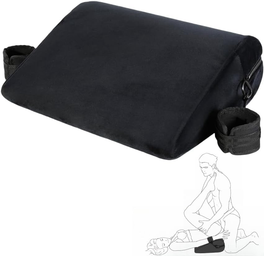 NoirBond Black Foam Positioning Wedge Pillow with Handcuffs - SinfulX - Personal Care > Sexual Wellness > Sex Pillow