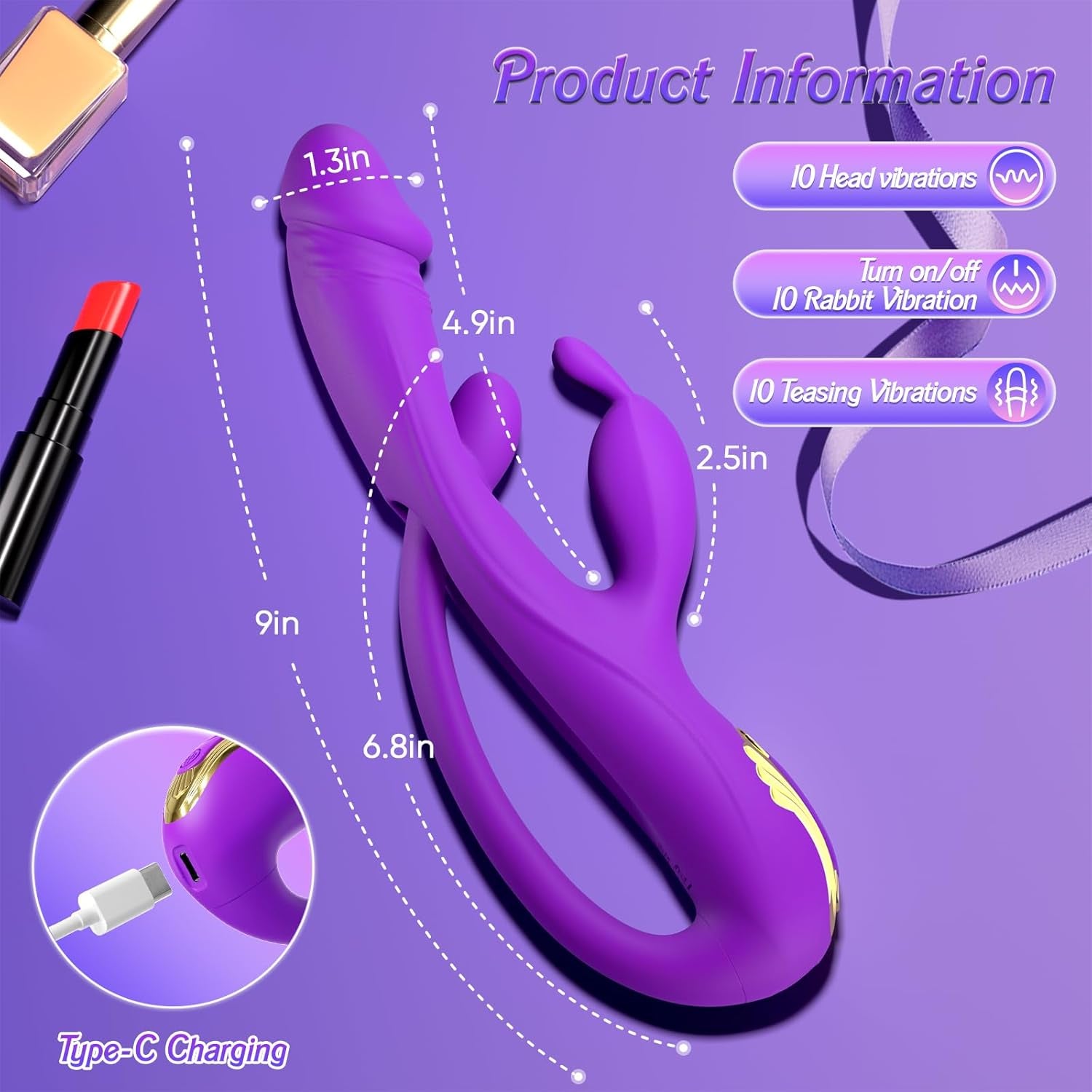 Vibrator Sex Toys for Women – 3 in 1 G Spot Vibrator Rabbit Dildo with 10 Vibration Modes & Removable Anal Plug, Clitoral and Vaginal Stimulator, Adult Sex Toys & Games for Female and Couples