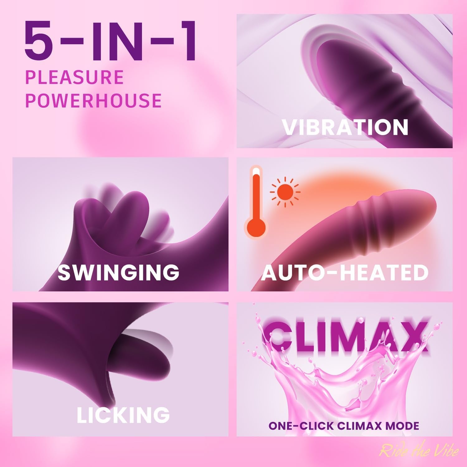 Thrilla Heated Thrusting Rabbit Vibrator for Women - 5-In-1 Automatic G-Spot & Clitoral Licking Stimulator, Rechargeable Silicone Massager with 200 RPM Thrusting & 10 Modes, IPX6 Waterproof