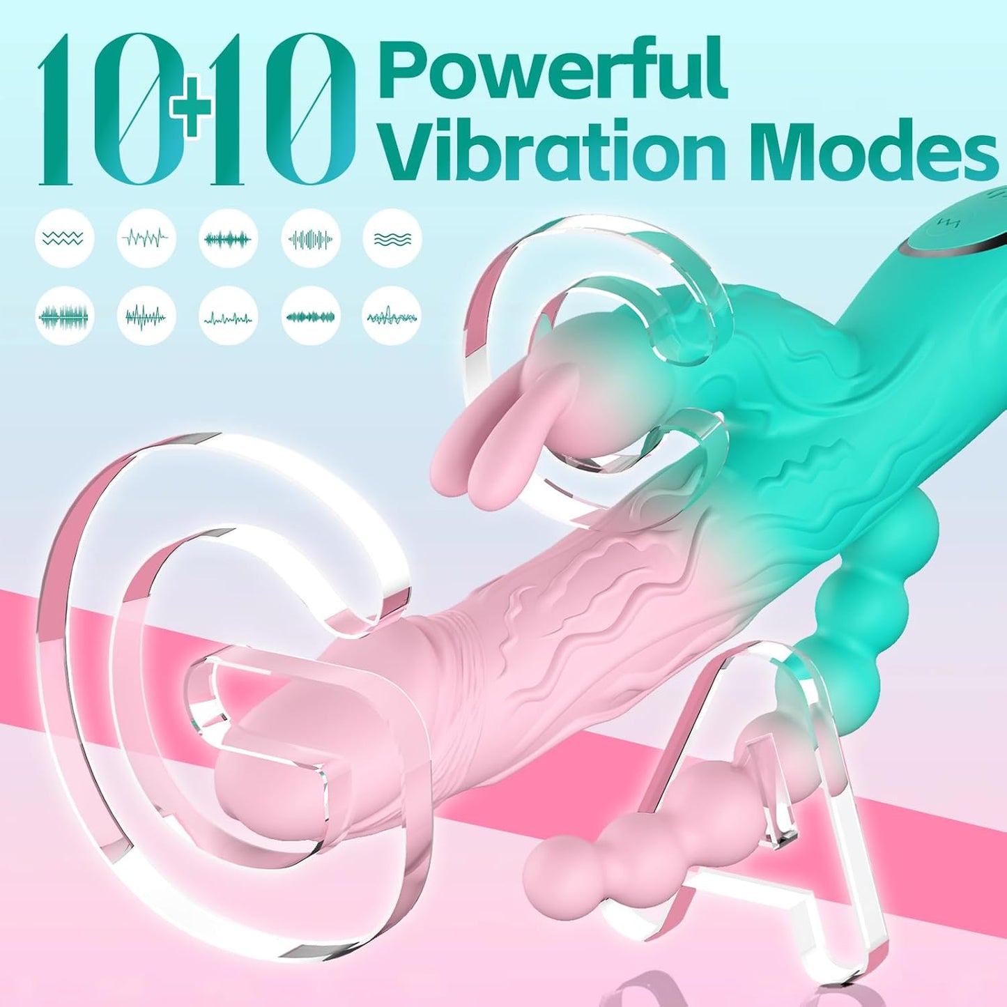 Rabbit G Spot Dildo Vibrator Adult Sex Toys for Women, 3 in 1 Vaginal Anal Beads Clitoris Double 10 Vibration Modes Silicone Nipple Stimulator Massager for Female Couple Play & Games (Green)