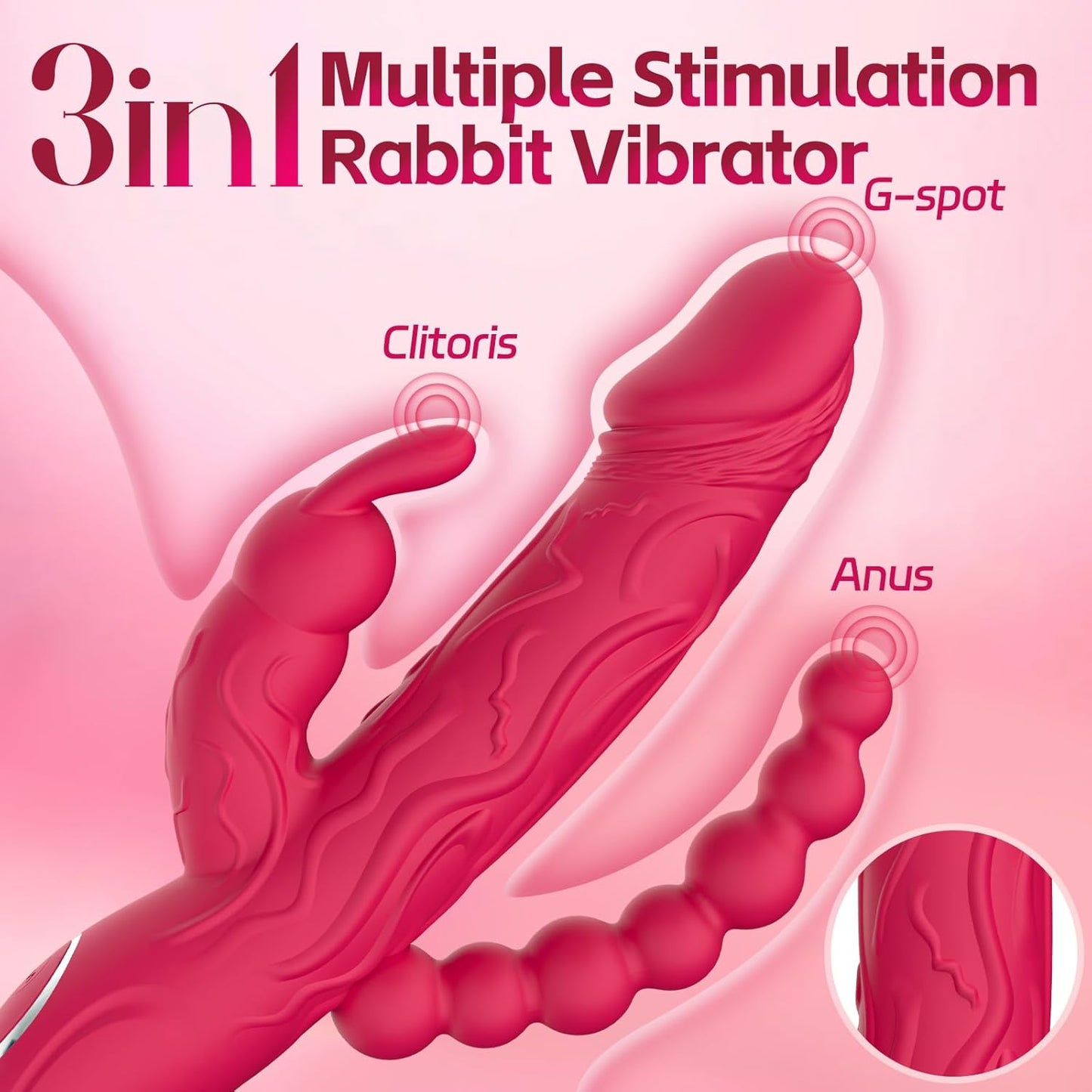 RoseFlux 3 - in - 1 Rabbit Vibrator 10 Modes Silicone Waterproof - SinfulX - 