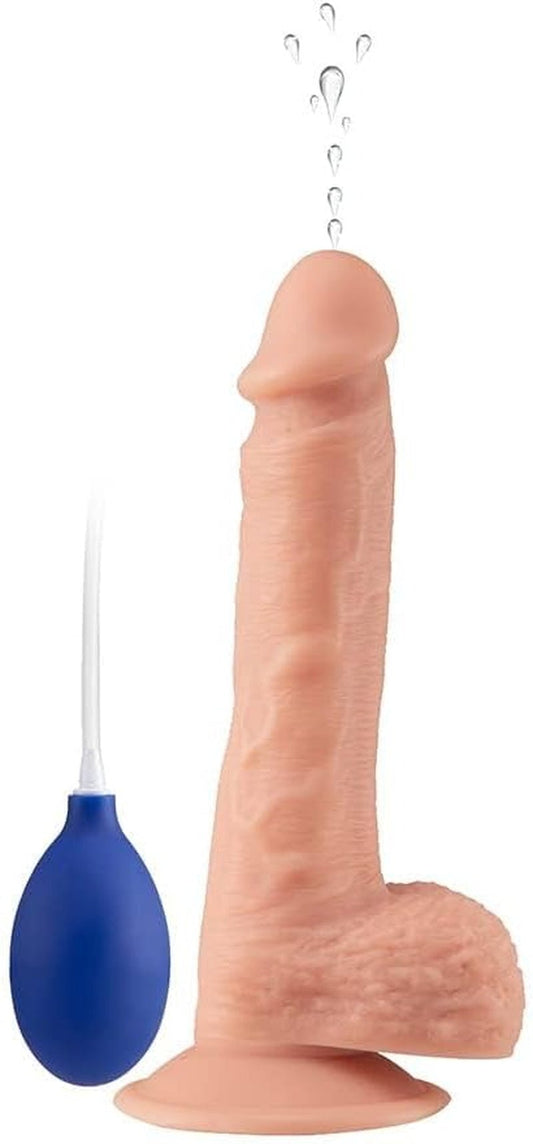Realistic Squirting Dildo Ejaculating Penis for Beginners with Strong Suction Cup for Hands - Free Play,Soft Dildo with Curved Shaft and Balls for Women G - Spot and Anal Prostate Play 8.47 Inch - SinfulX - 
