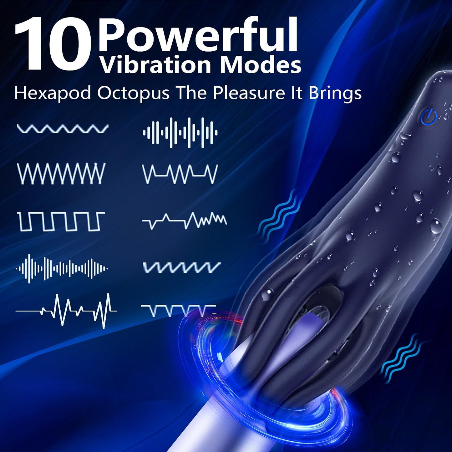Male Penis Vibrator Sex Toys, Male Masturbator with 10 Vibrating Modes, 6 Tentacles 360° Wrapping Vibrating for Penis Glans Clit Nipple Stimulation, Adult Sex Toy for Men Women Couples - SinfulX - 