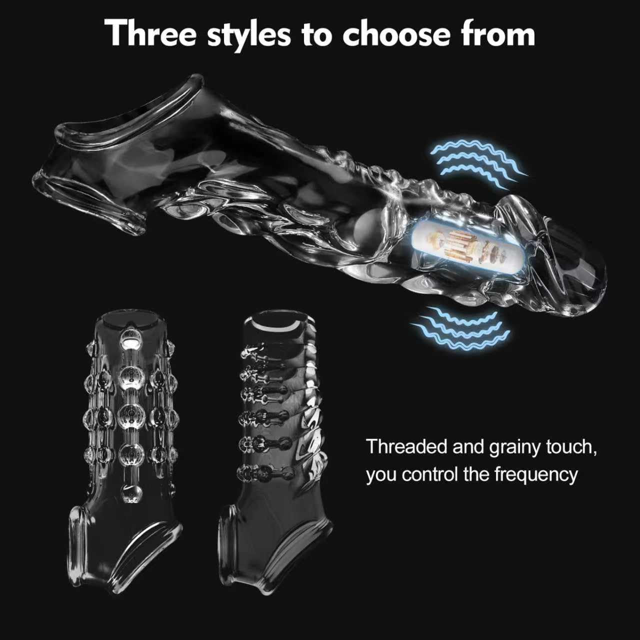 Penis Sleeve Reusable and Cock Sleeve Vibrator Set - 9 Inch Multifunctional Cock Sleeve Penis Enlarger, 3 Styles10 Vibration Modes Delay Ejaculation Enhance Erection Penis Extender Sex Toy for Couples - SinfulX - 