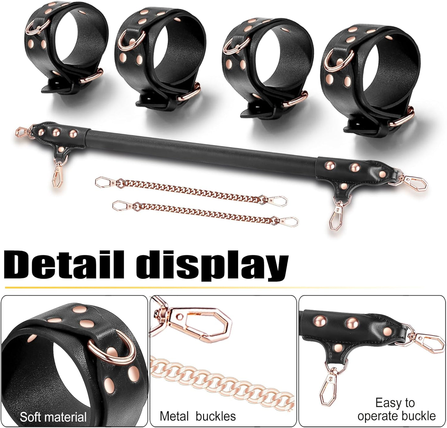 BDSM Spreader Bar Adult Sex Toys with Handcuffs and Ankle Cuffs Bondage Kits Adjustable Handcuffs Restraints Set for Adult Couples Sex Toy - SinfulX - 