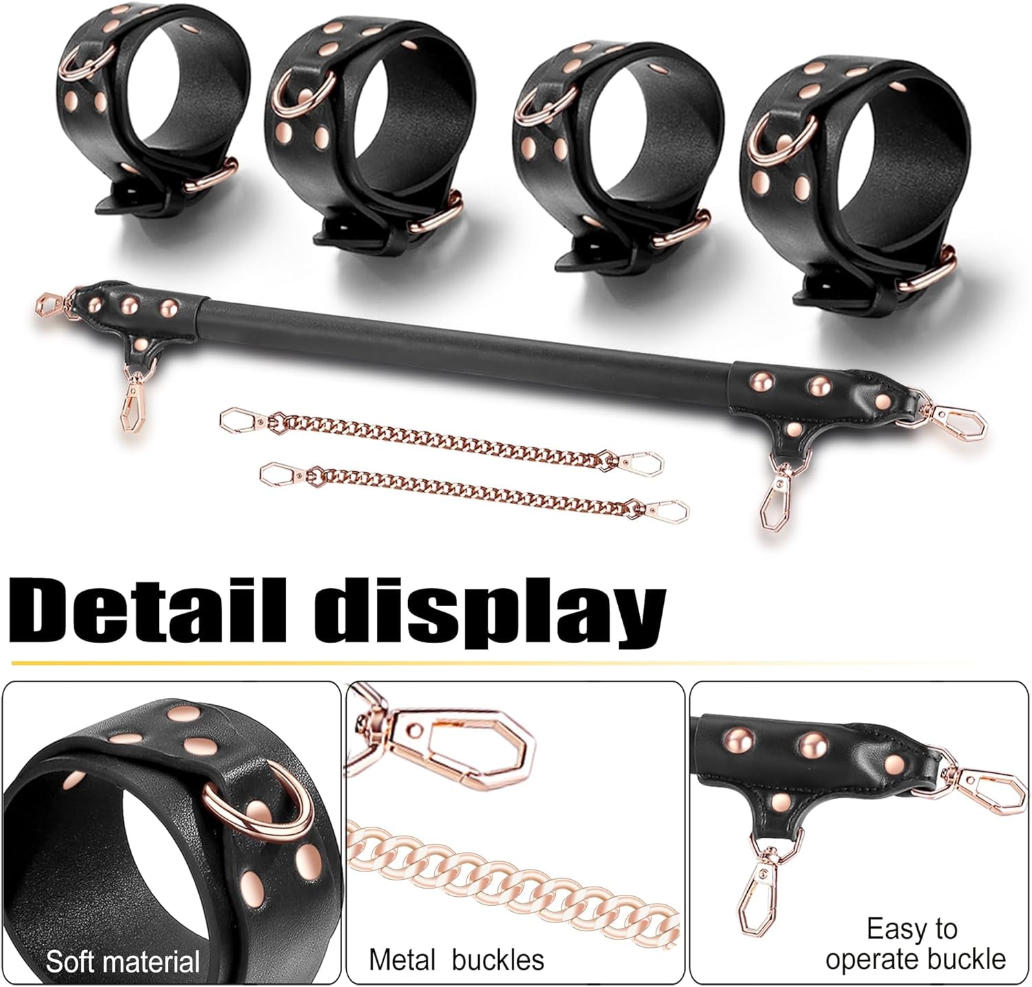BDSM Spreader Bar Adult Sex Toys with Handcuffs and Ankle Cuffs Bondage Kits Adjustable Handcuffs Restraints Set for Adult Couples Sex Toy - SinfulX - 