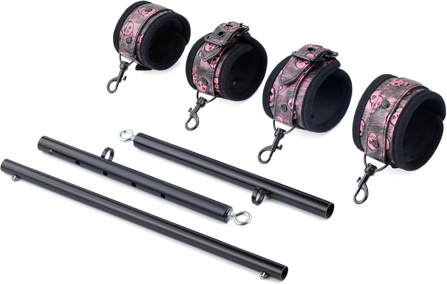 Heavy Duty Stainless Steel Expandable Bar Home Gym with 4Pcs Furry Crocodile Red Adjustable Strap,Sports Aid Training Pilates Aid Kit,Indoor Yoga Set - SinfulX - 