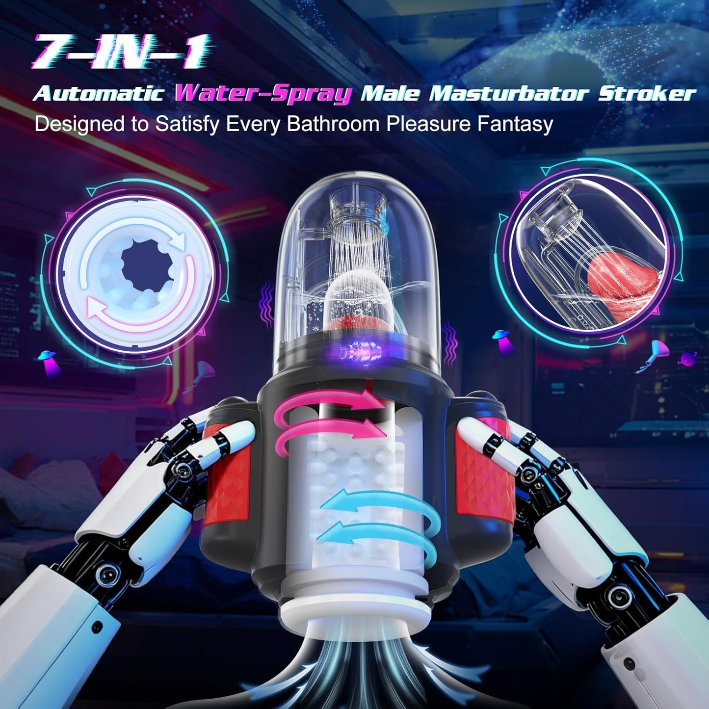 HydroPulse 7 - in - 1 Water Spray Rotating Suction Male Masturbator - SinfulX - Personal Care > Sexual Wellness > Male Suction Vibrator