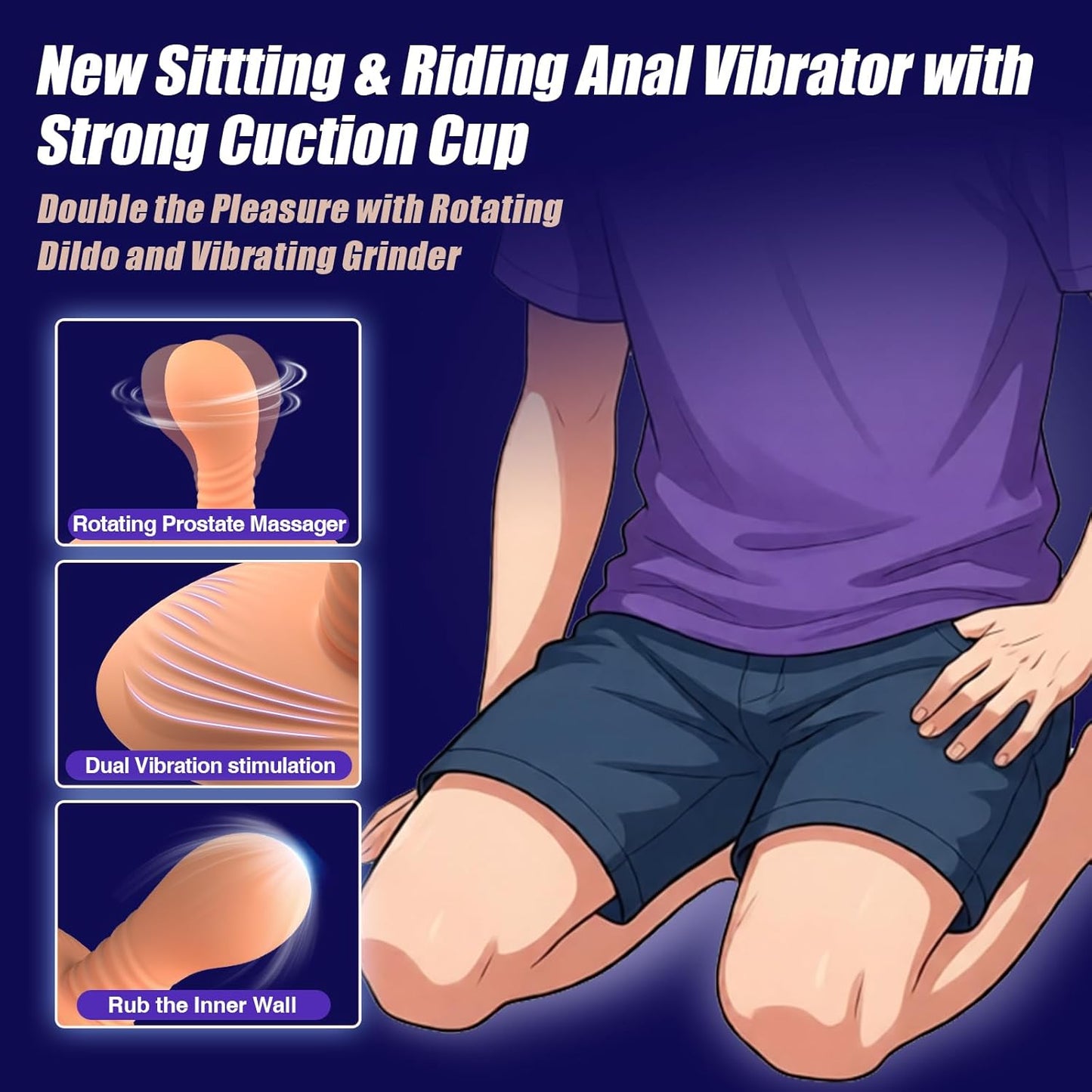Prostate Massager Anal Dildo Anal Toys, Riding Grinding Strap - On Dildos Adult Toys with 9 Rotating & Vibrating Suction Cup, Butt Plug Male Sex Toys for Men Sex Toy Anal Plug G Spot Vibrator New - SinfulX - 