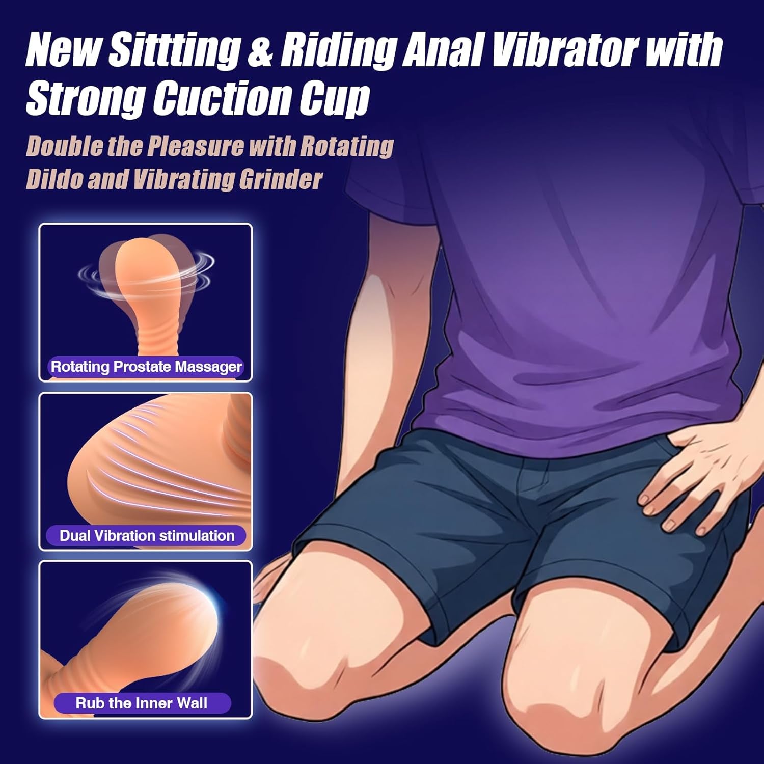 Prostate Massager Anal Dildo Anal Toys, Riding Grinding Strap - On Dildos Adult Toys with 9 Rotating & Vibrating Suction Cup, Butt Plug Male Sex Toys for Men Sex Toy Anal Plug G Spot Vibrator New - SinfulX - 