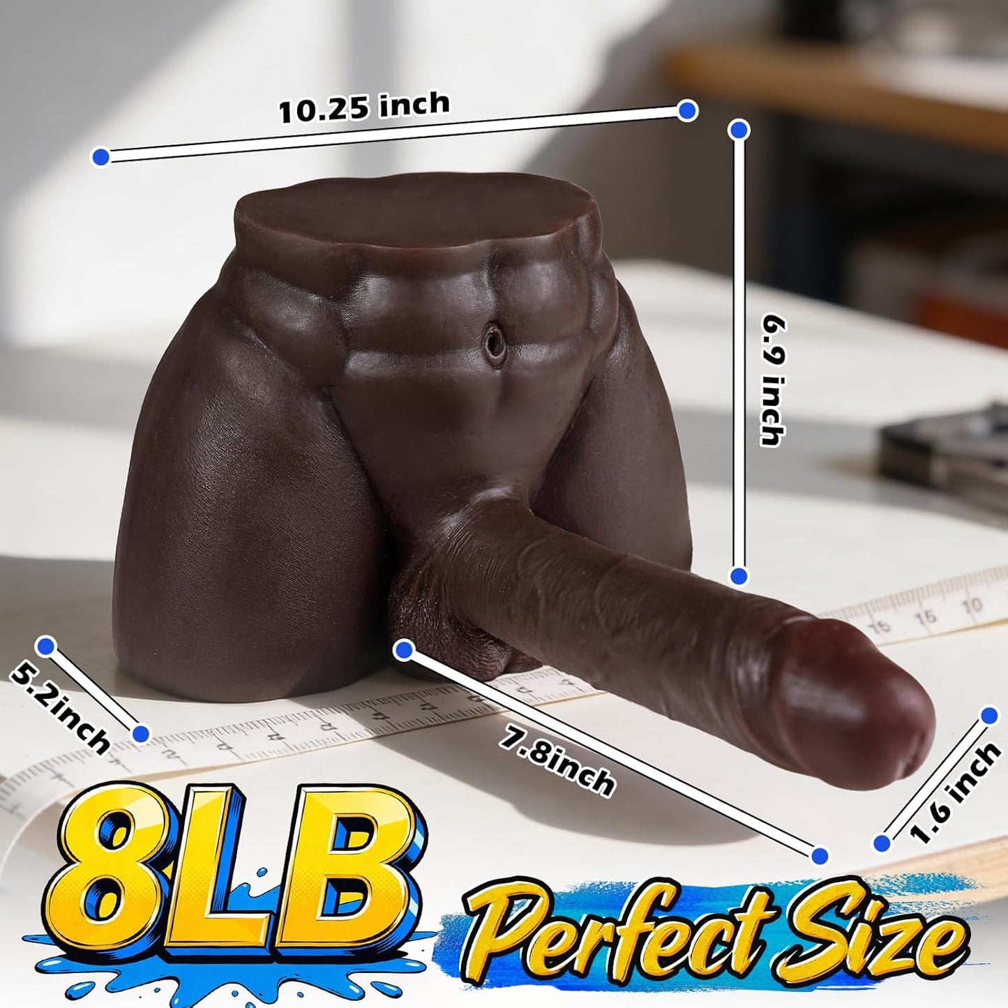 8 LB Male Sex Doll with Dildo, Black Torso Sex Doll Toys with 7.8In Huge Dildos for Women Masturbation, Unisex Masturbator Sex Toy with Penis Tight Anal for Gay Les Men Couple - SinfulX - 