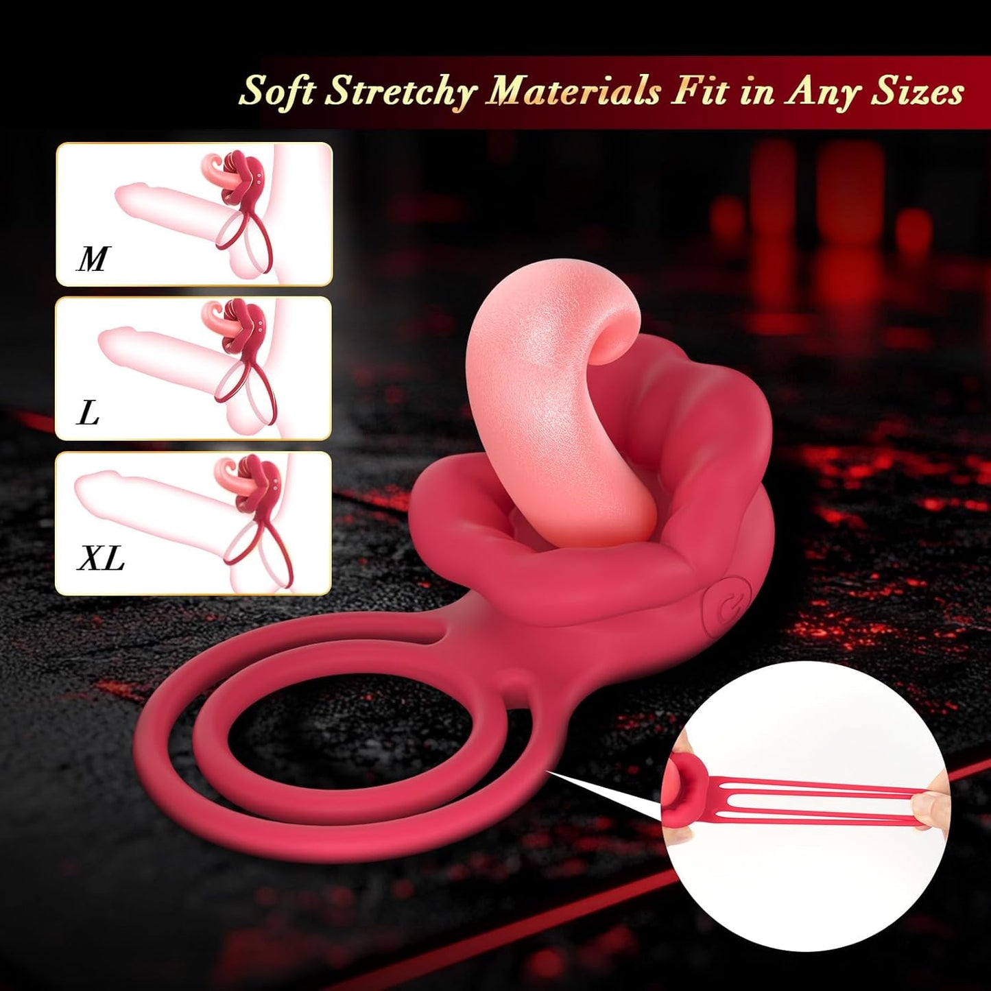TongueWave Tongue Clit Vibrating Cock Ring 10 Modes Silicone - SinfulX - Personal Care > Sexual Wellness > Couples Cock Ring